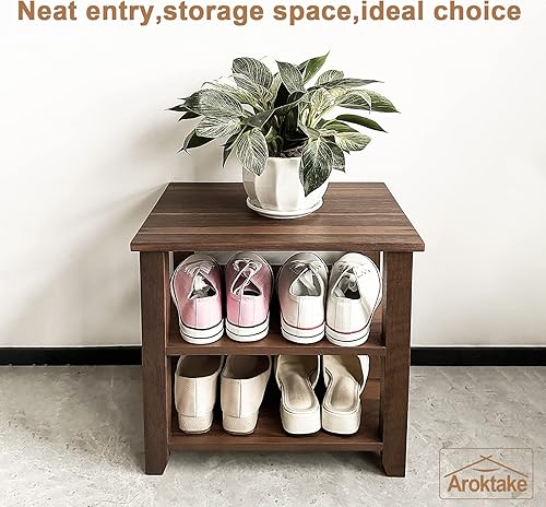Miniatura 4 de Aroktake Estante para zapatos, estante organizador de zapatos de madera resistente de 2 niveles para entrada, sala de estar, dormitorio (marrón