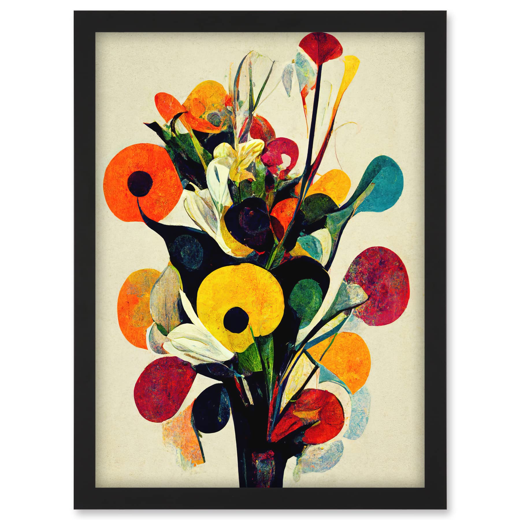 Doppelganger33 LTD Abstract Kandinsky Inspired Multicolour Flower Bouquet In Vase Artwork Framed A3 Wall Art Print