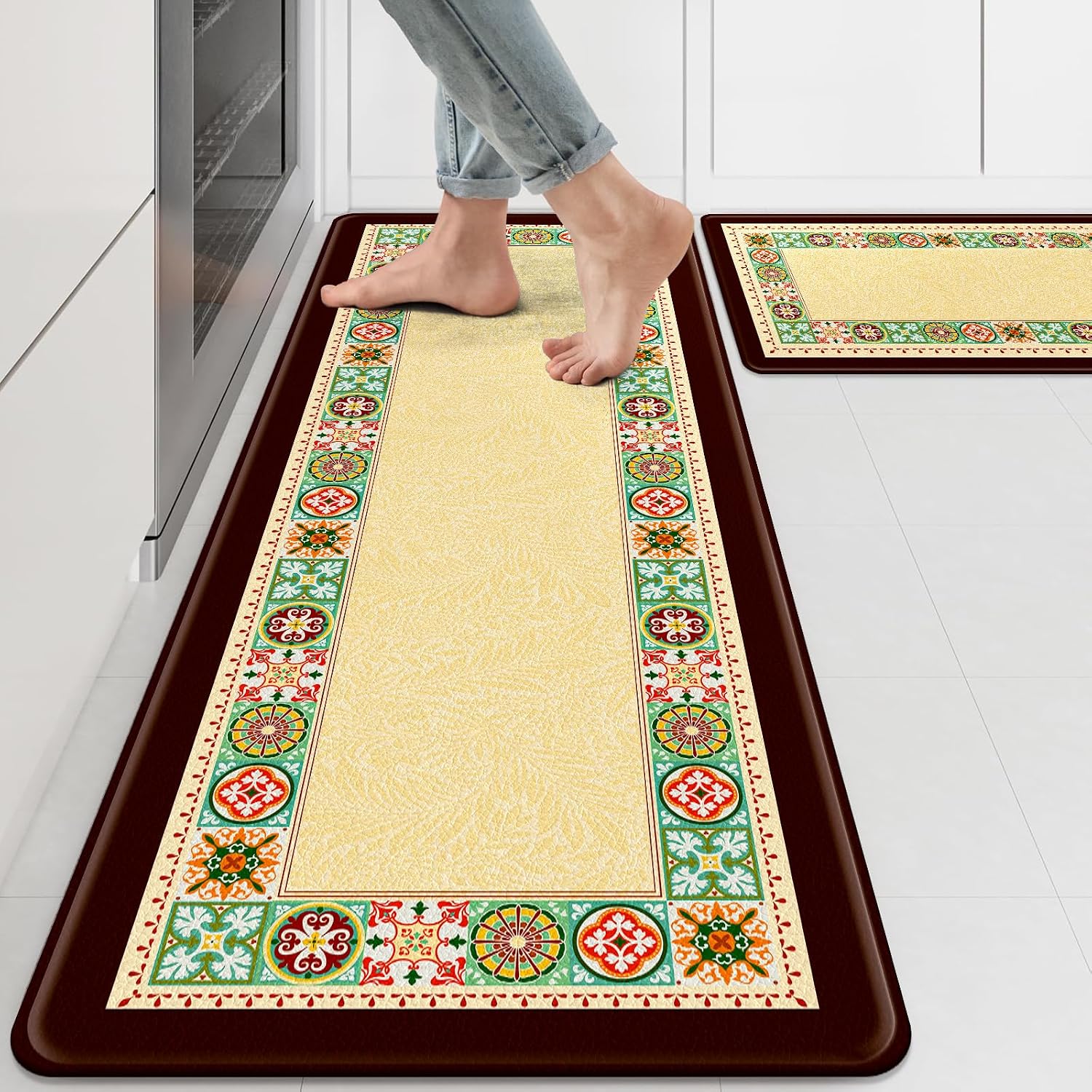 Boho Kitchen Rugs, Set of 2, Anti Fatigue Kitchen Mats for Floor