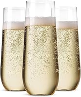 Munfix 48 Pack Stemless Plastic Champagne Flutes 9oz - Disposable Shatterproof Clear Glasses, Recyclable BPA-Free for Parties & Weddings