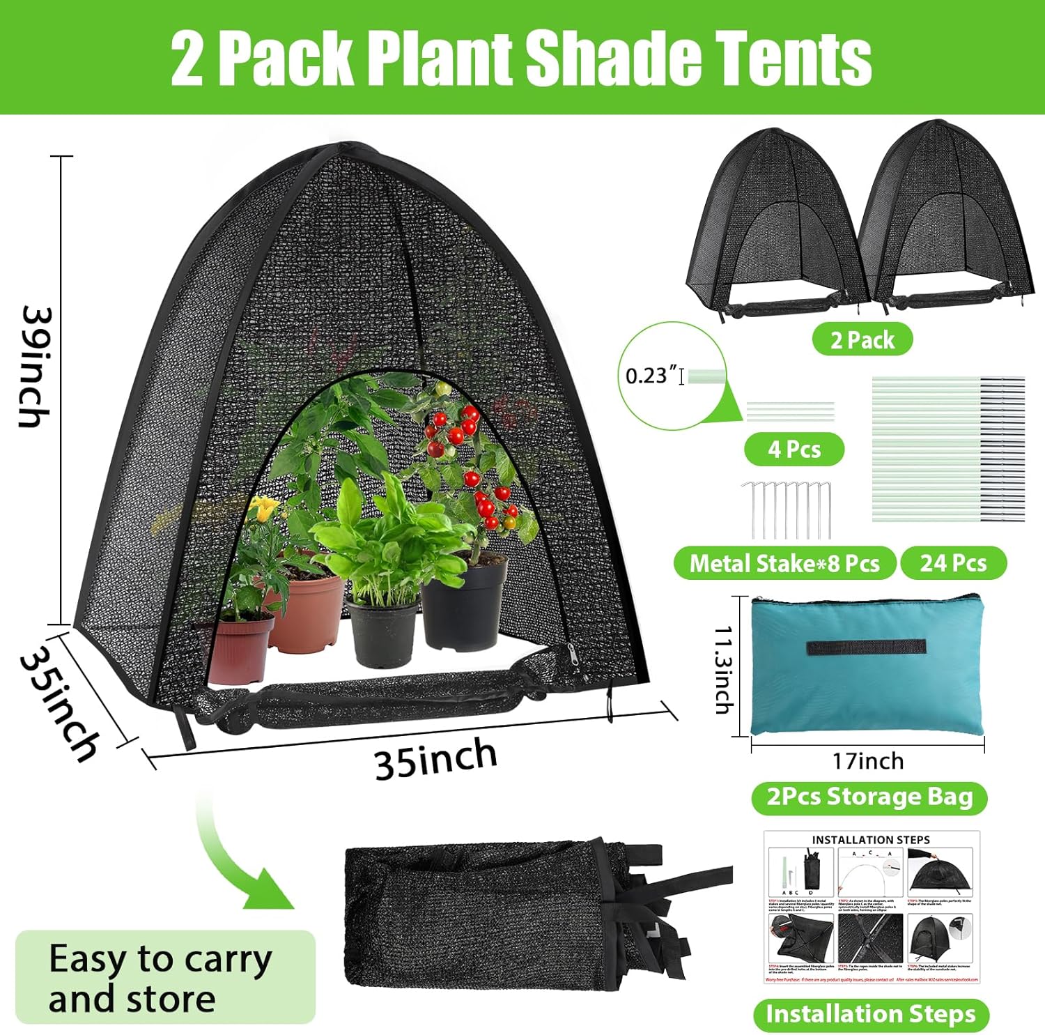 2 Pack Plant Shade Tent, Plant Shades for Outdoor Plants, UV Resisitant 50% Sunblock Shade for Plants Sun Protection, Plant Shade Cover for Flower Potted Plants (35x35x39Inch)