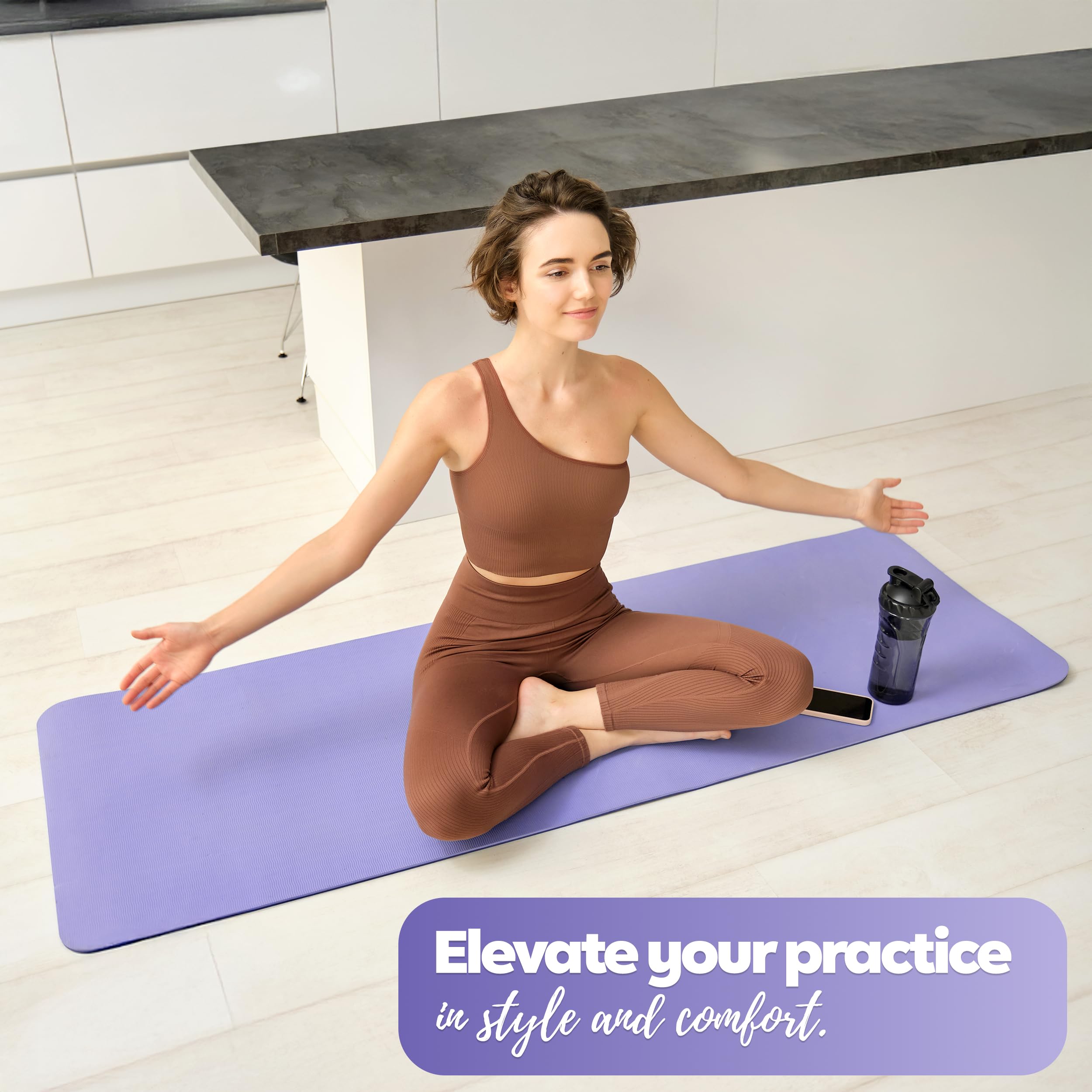 Tapis Yoga Antidérapant Professionnel TPE 180x60 cm 10 mm Non Toxique Hypoallergénique Durable avec Sangle et Sac