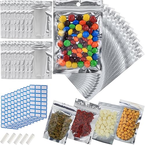 Paquete de 300 bolsas resellables de Mylar para almacenamiento de alimentos, bolsas pequeñas de pie de 4 x 6 pulgadas, bolsas de papel de aluminio a