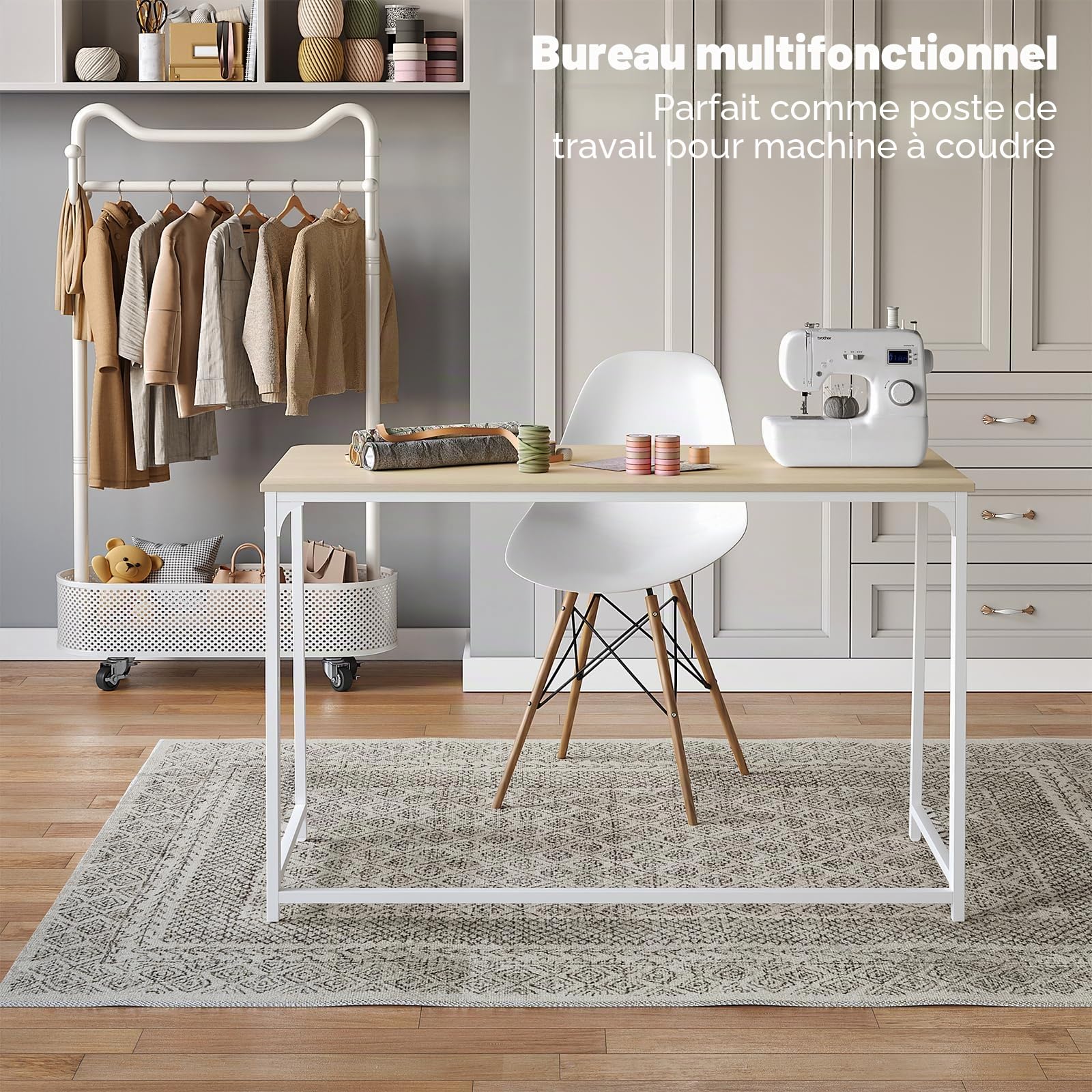 WOHOMO Petit Bureau Pliable de 120 cm pour Les Petits espaces, Table d'ordinateur, Station de Travail d'écriture pour Bureau à Domicile, Assemblage Facile, Beige