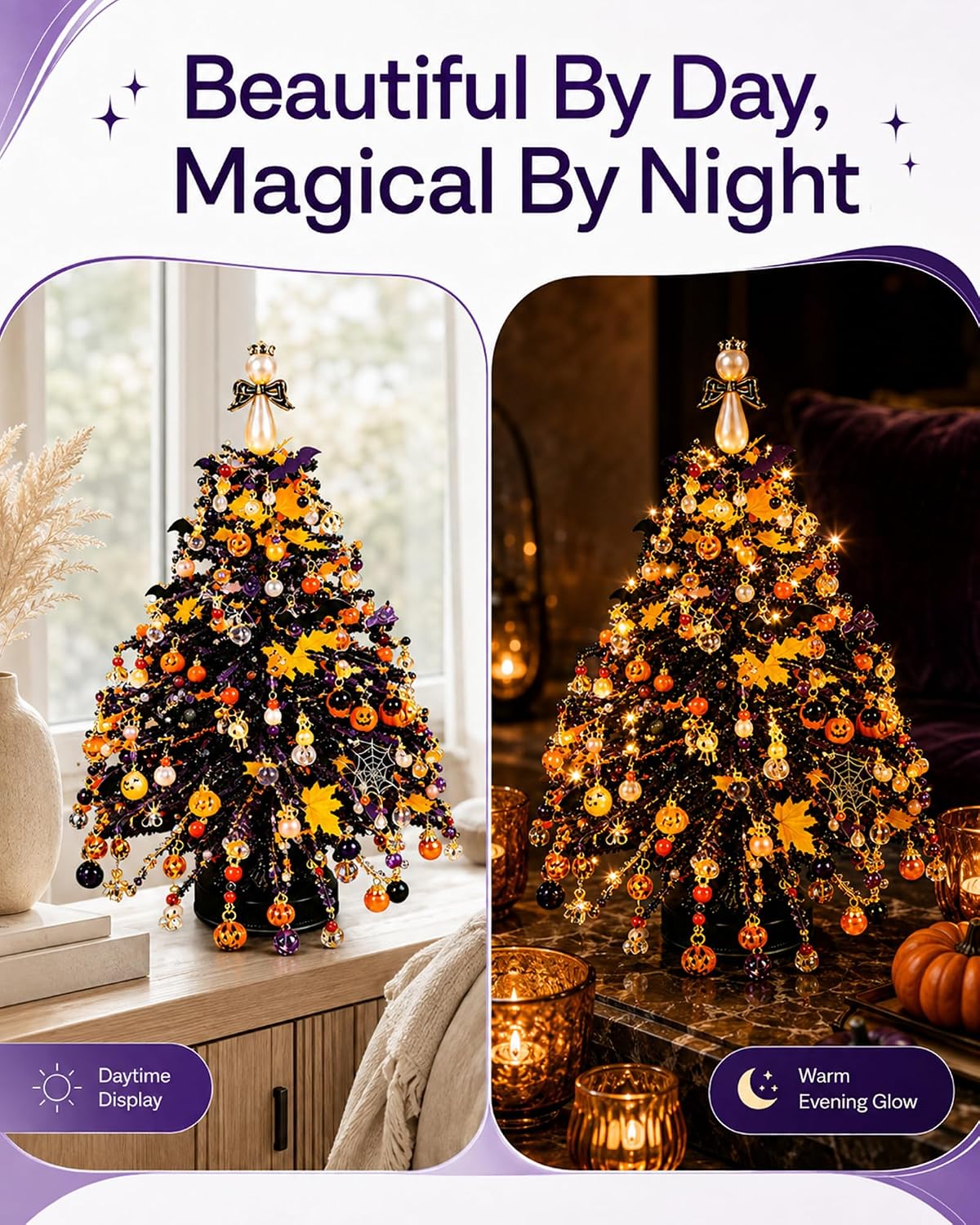 DIY Beaded Halloween Tree Kit with Lights, Handmade Halloween Table Decor