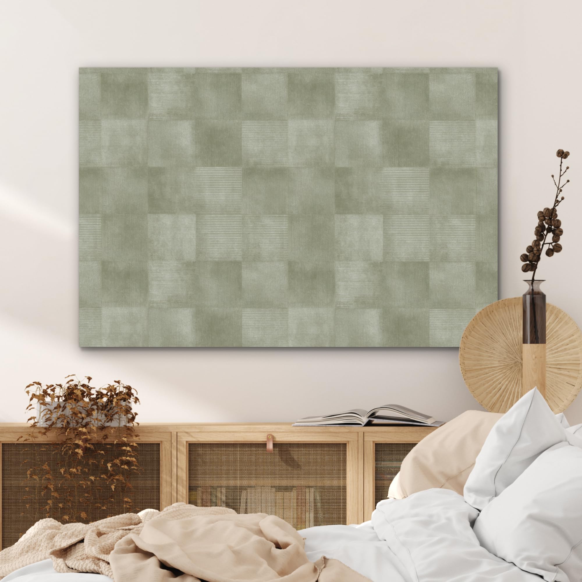 MuchoWow© Wandbilder Akustikpaneele Filz Deko Wohnung Bild Wohnzimmer | 90x60 cm - Wandpaneele Schallabsorber Wand Bilder Wandpaneel Wall Decor Wohnungen - Rustikal - Grün