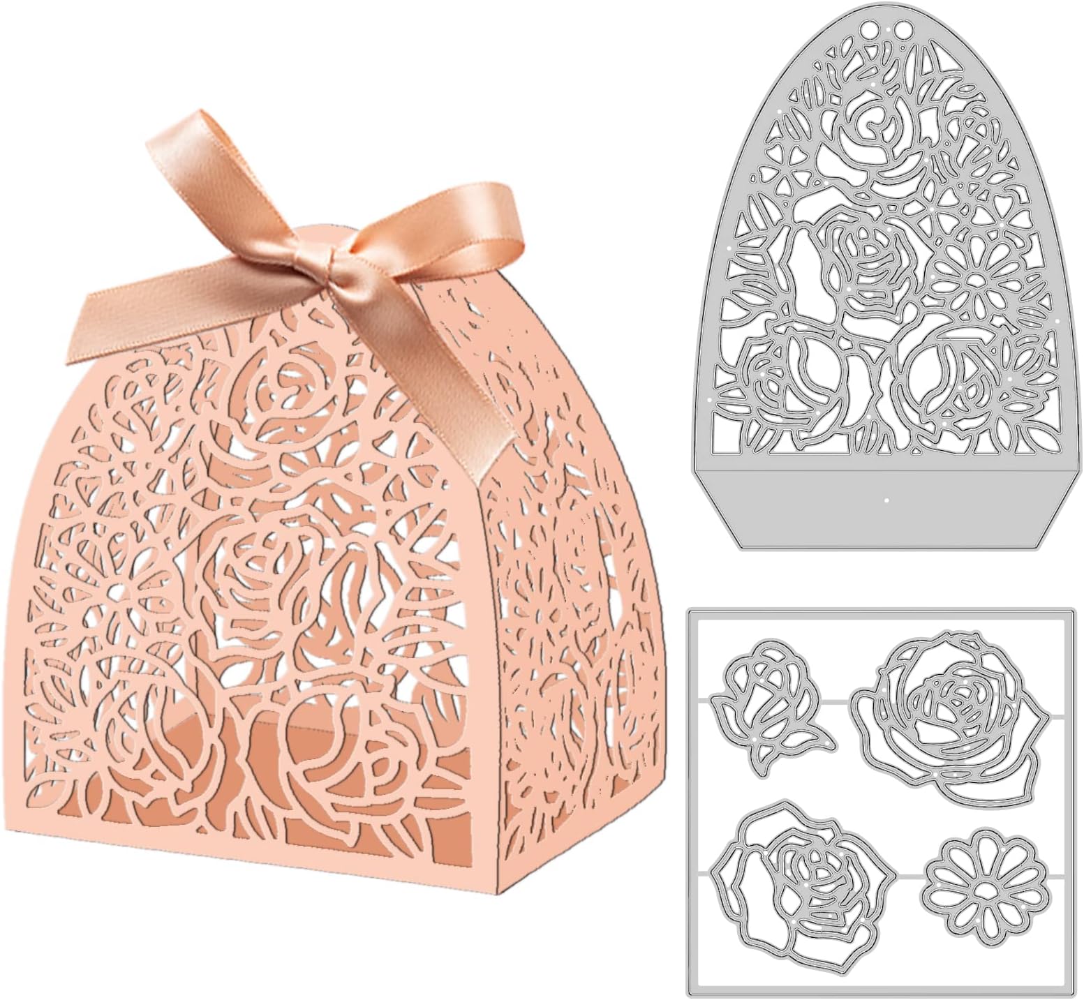 INFUNLY Candy Box Die Cuts Rose 3D Gift Box Metal Cutting Die Flower DIY Christmas Decorative Favour Boxes Dies for Wedding Party Valentine's Halloween Birthday Decor