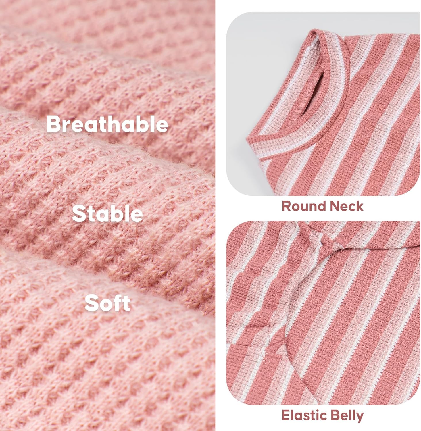 KYEESE 2Pack Waffle Dog Shirts, Lightweight Sleeveless Dog T Shirts for Small Dogs Girl, Breathable Pet Vest Comfort Tank Top Soft Dogs Clothes for Daily Wear, Pink+Striped, M