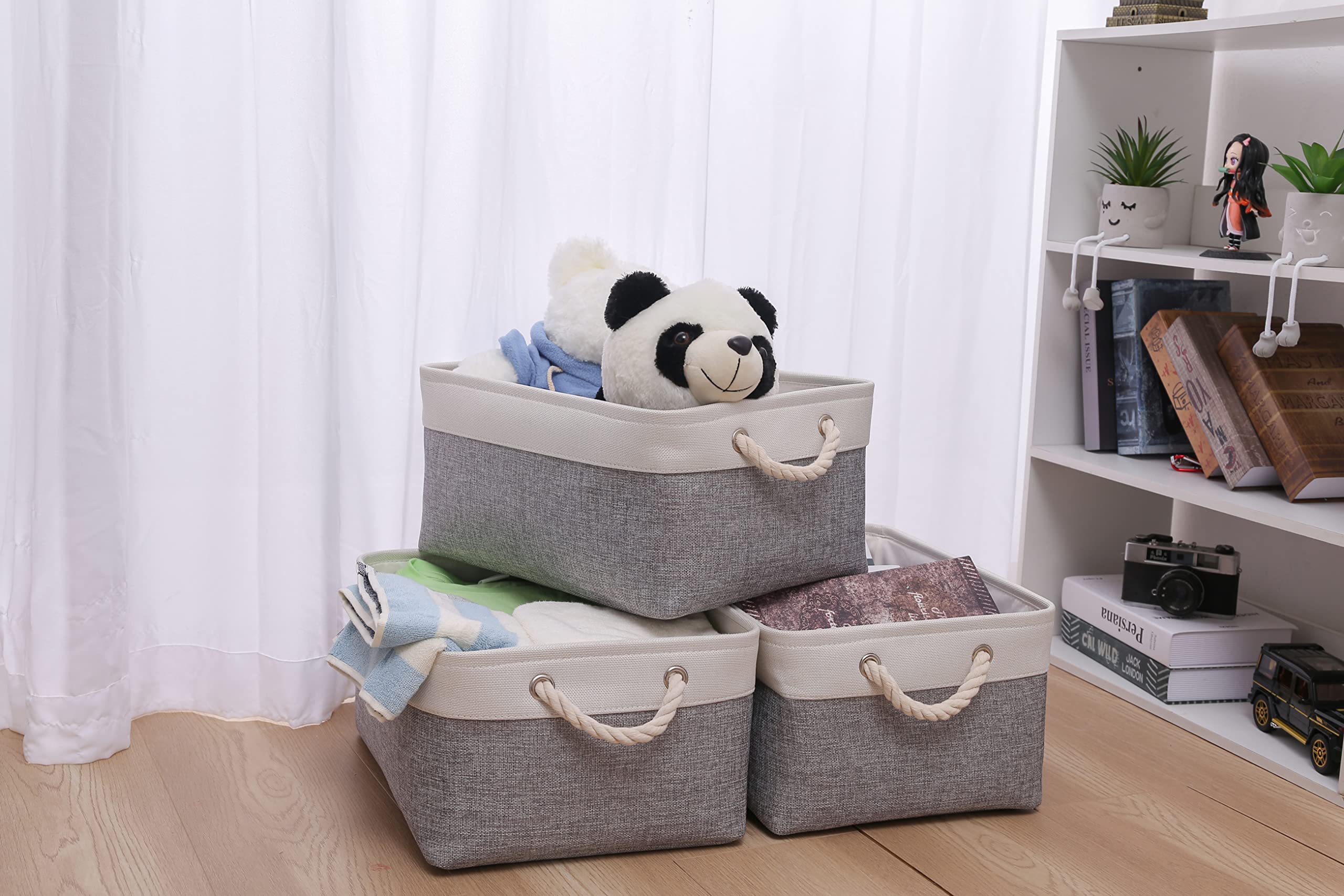 Set 3 Cestini Tessuto Impermeabili - 21x21x16cm, Pieghevoli, Per Organizzazione Casa - Foto 2