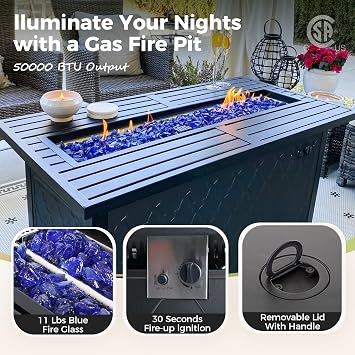 MIXPATIO Patio Furniture Set with Firepit Table, 4 Pcs Metal Outdoor Conversation Set, 2 Single Chairs and 3 Seater Sofa with 5.75 Extra Thick Cushion and Gas Fire Pit Table for Backyard Deck, Beige