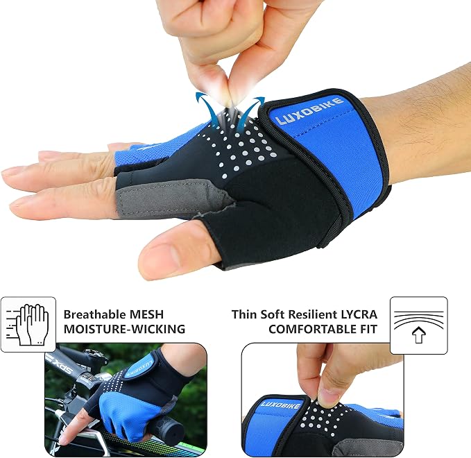 Guantes ciclismo MTB hombre con gel anti deslizante azul miniatura 3