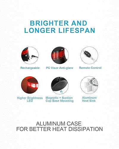 Miniatura 4 de Agrieyes Luz ámbar de 4.2 pulgadas, luces intermitentes de advertencia de seguridad permanentemontaje magnético (rojo, control remoto)