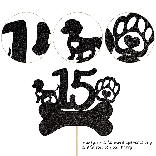 Miniatura 10 de 1 pieza de decoración de pastel con purpurina negra para el primer cumpleaños de perro con diseño de pata de perro para cachorro, tema Let's Pawty,