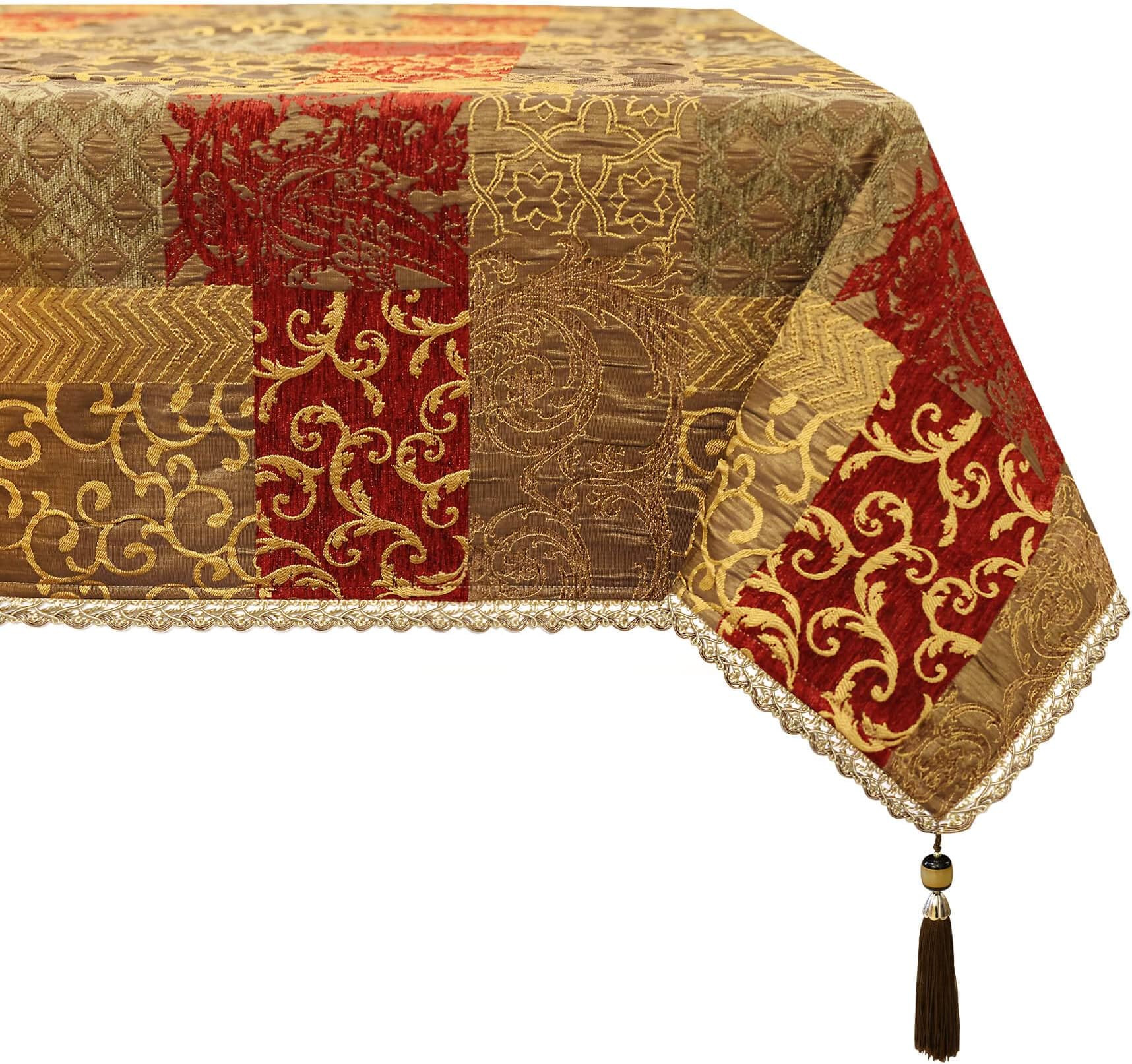 Damask Tablecloth, Rectangle Table Cloth for Kitchen Restaurant Party, Table Cover Wrinkle Resistant Washable (140x240cm, Patchwork)