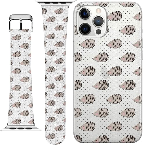 Miniatura 2 de Correa de muñeca compatible con Apple Watch Series 7654321SE y funda de teléfono a juego con puntos elegante y bonita correa de piel sintética erizo