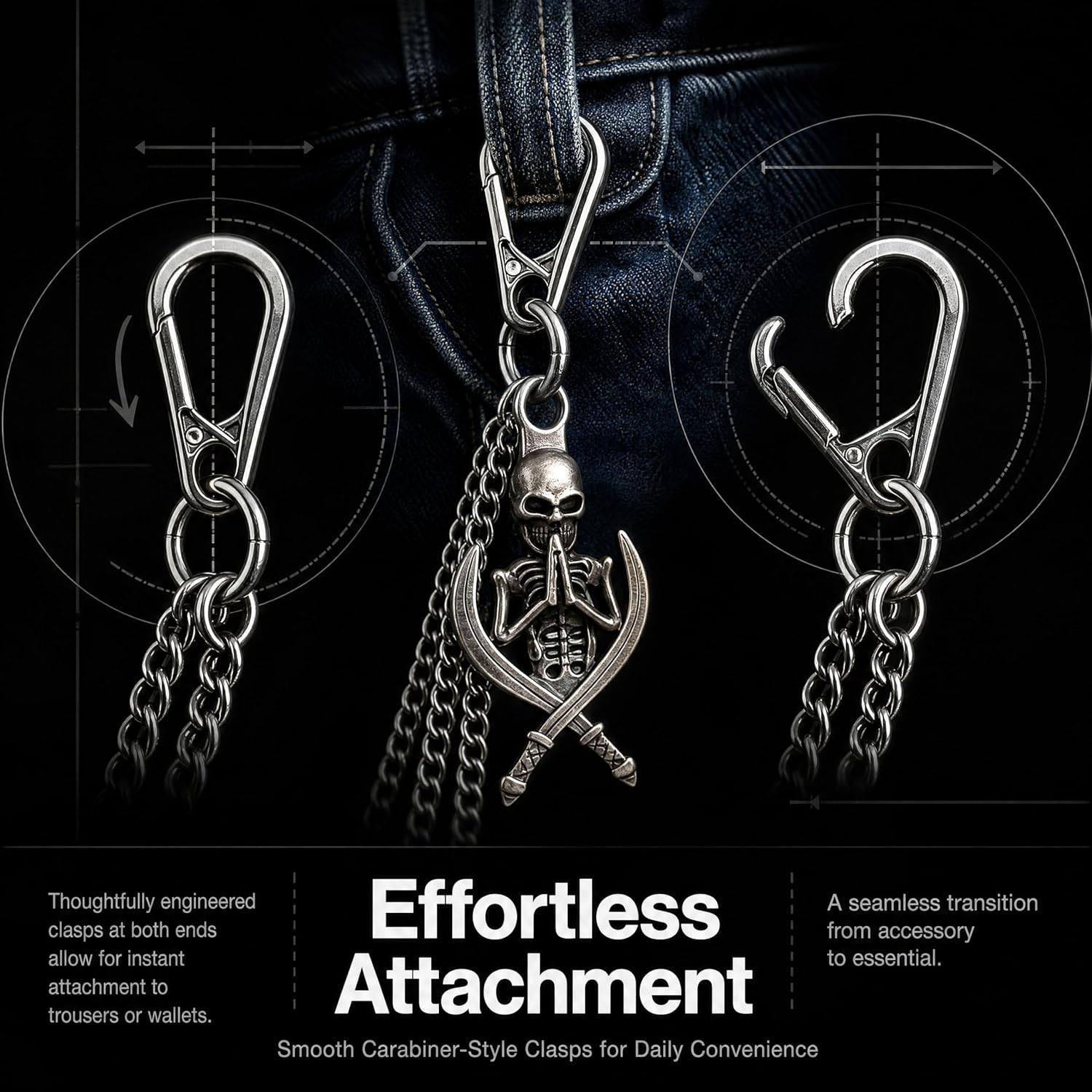 Heavy Duty Wallet Chain for Men Women, Gothic Punk Biker Pants Chain, Multi-Layer Pocket Jean Chains for Streetwear and Motorcycle Accessories
