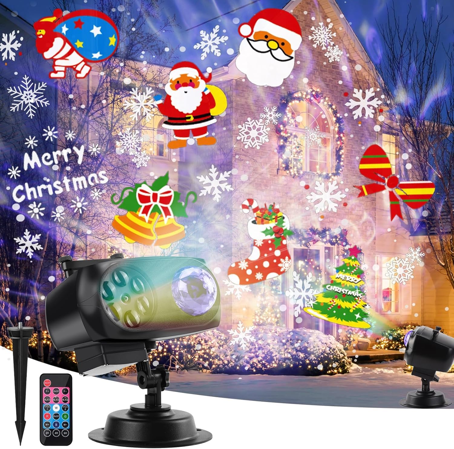Weihnachten Projektor, Schneeflocken Projektor Lichter mit Fernsteuerung LED Projektionslampe außen Innen mit 14 Schaltbare Muster 10 Farben Wasserwelleneffekt für Weihnachten Neujahr Party Feste