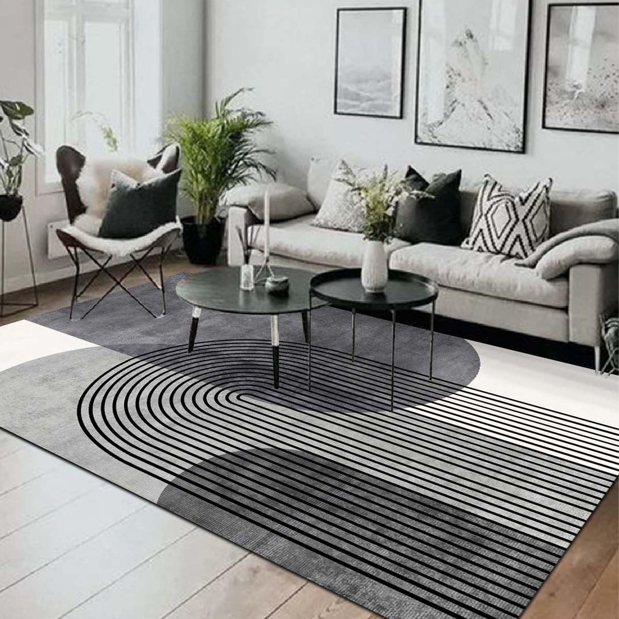 Latte Dizayn Sare Desenli Kadife Pamuk Tabanlı Yıkanabilen Kaydırmaz Antibakteriyel Salon Halısı 120x180