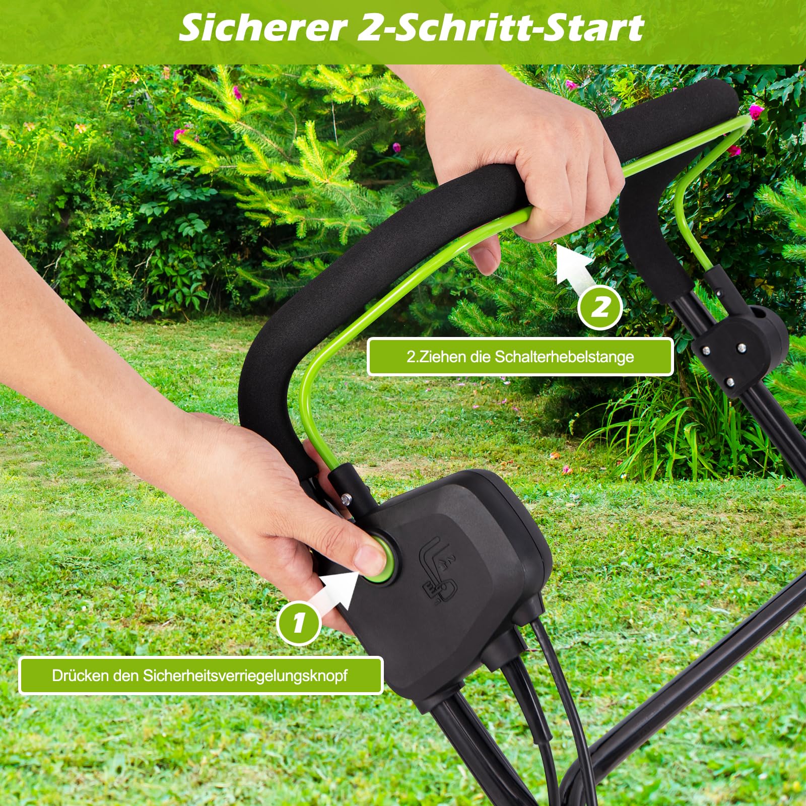 RELAX4LIFE Elektro Vertikutierer Rasenlüfter, 2000W|42cm Arbeitsbreite|5 Stufen Arbeitstiefe|55L Fangkorb|3 Stufen Höhe, Rasenvertikutierer mit Messerwalze & Lüfterwalze, für Rasenpflege (Grün)