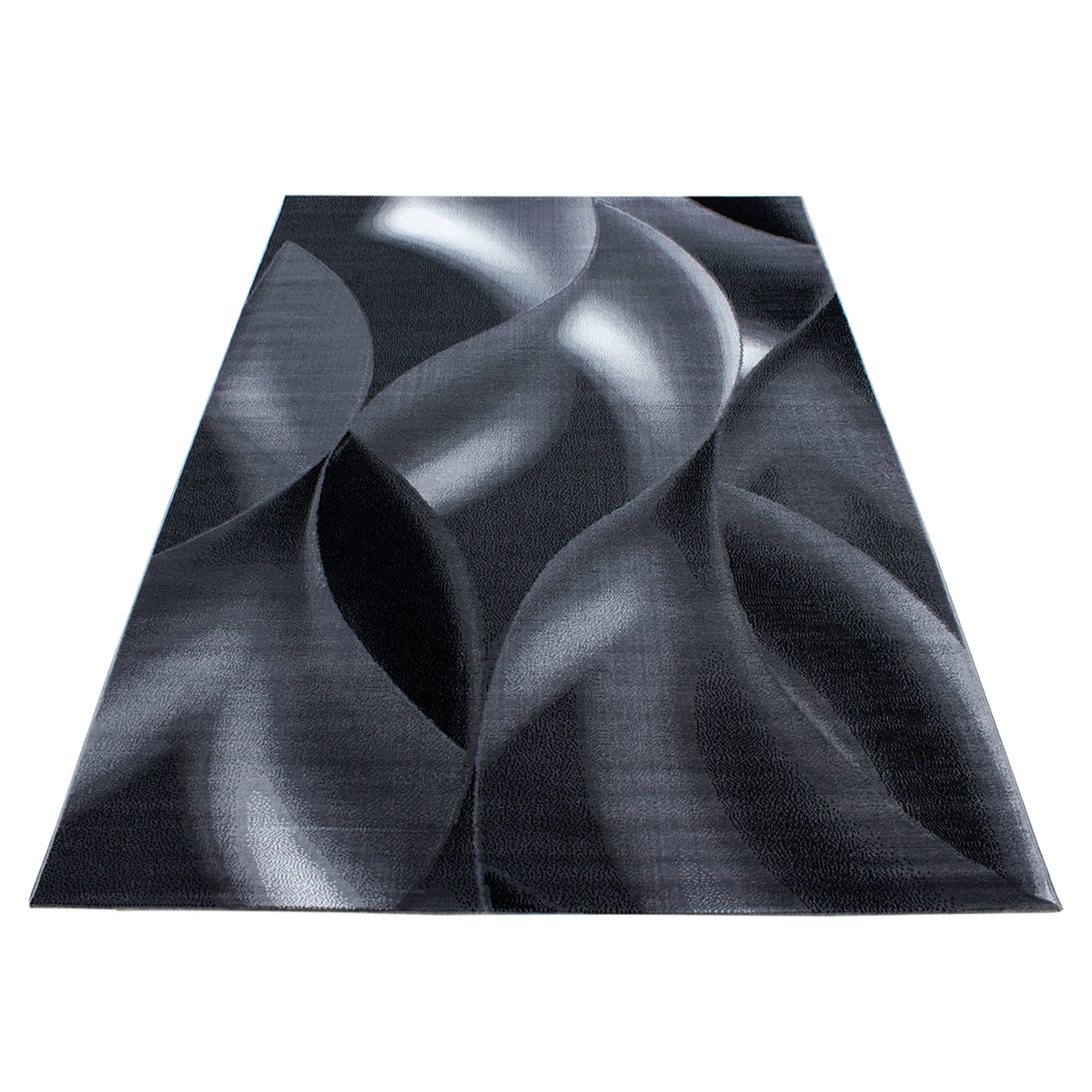 Teppium Moderner Kurzflor Teppich Läufer Flur 80 x 300 cm Schwarz - Flauschiger Teppich Waschbar, Abstrakt Wellen Design, Pflegeleicht, Weich - Ideal als Bettvorleger im Schlafzimmer und Küchenläufer