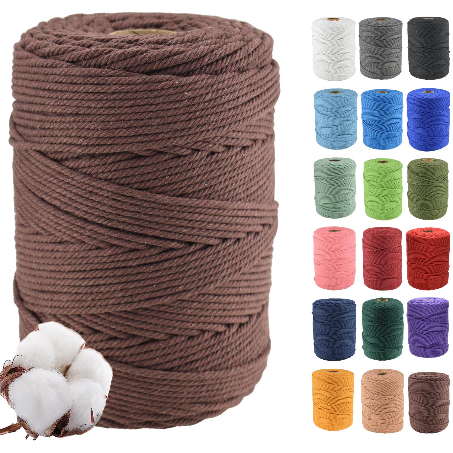 SUNTQ Corda In Cotone Morbido Per Macramè - 3mm X 100m, 4 Capi Ritorti - Per Decorazioni Fai Da Te, Appendiabiti, Piante, Artigianato