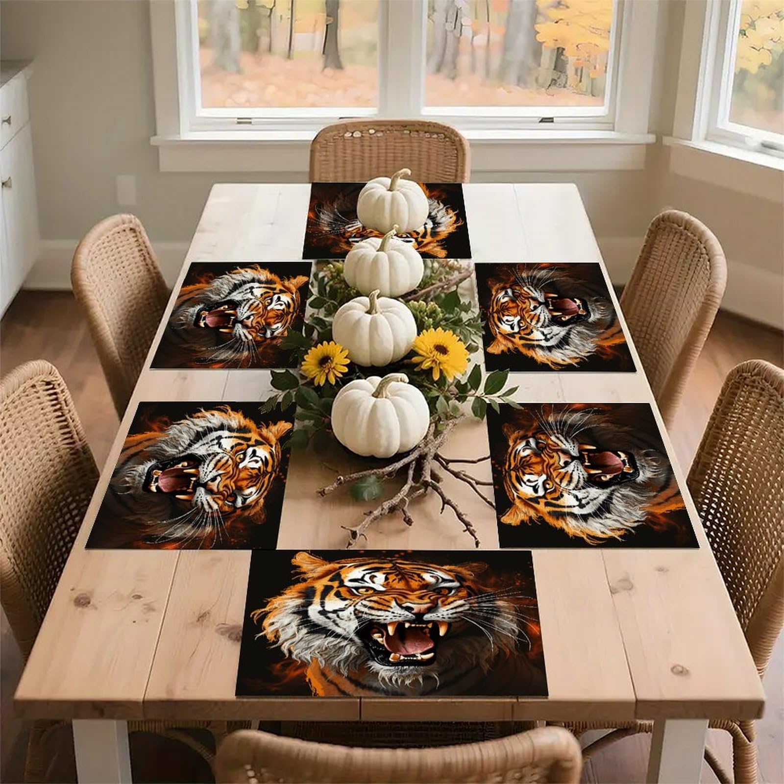 Roaring Tiger Placemats Non-Slip Heat Resistant Table Mats Flax Washable Cloth Place Mats Easy to Clean Premium Placemat for Kitchen Dining Table Decor Party Outdoor