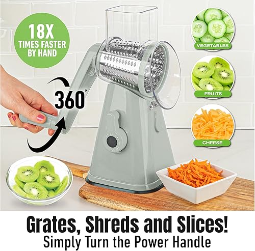 Miniatura 2 de EMSON Rallador giratorio de queso, manivela de mano, ralladores giratorios de acero inoxidable para cocina con 3 cuchillas, cortador de verduras,
