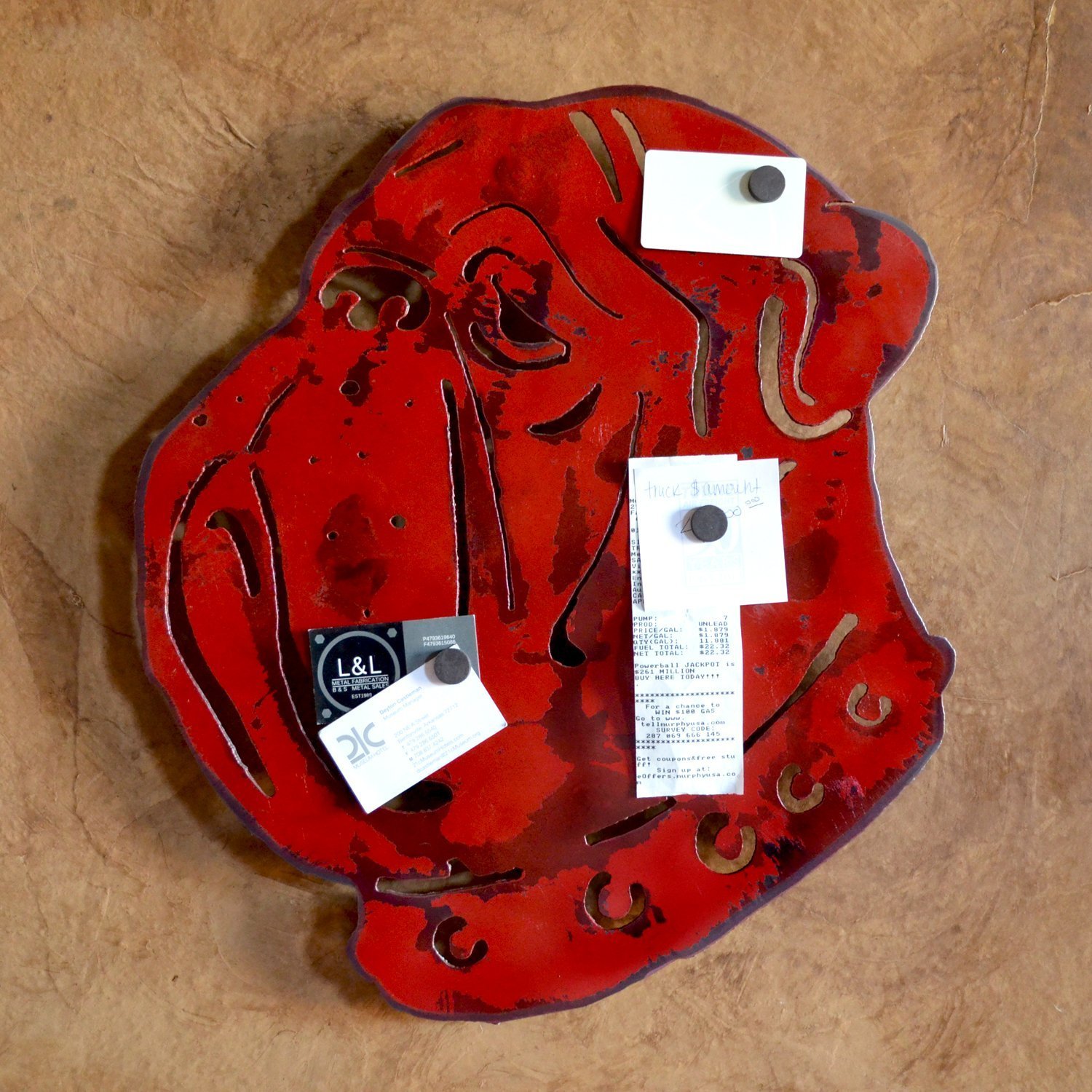 Bulldog wall art - Magnetic board - Bulldog decor - Red dog art - Bulldog business card holder - Wall hanging bulldog - Bulldog note board