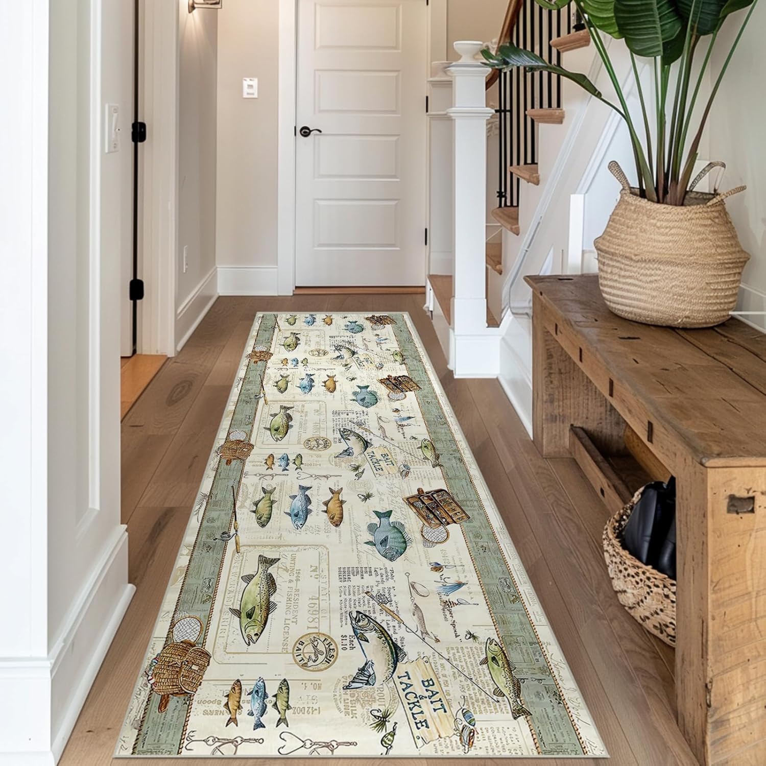 Fishing Area Rug 2x6 ft for Living Room Non-Slip Funny Bedroom Rug Washable Indoor Carpet for Dining Room Entryway Office Large Low-Plie Kitchen Rug Nursery Kids Room Rug