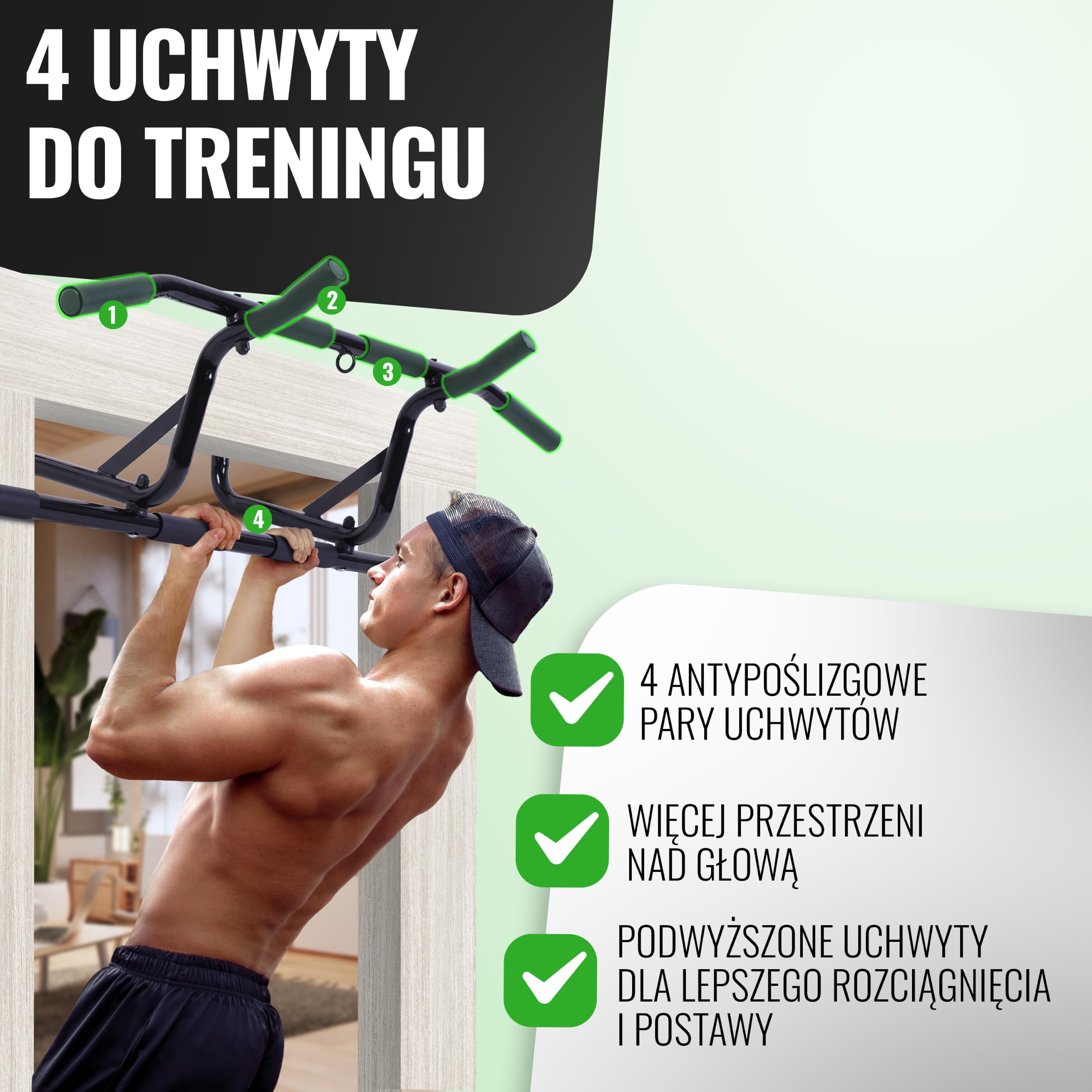 AthleticPro Sbarra per Trazioni da Porta senza Forare – Pull Up Bar Rialzata fino a 140 kg – 4 Impugnature Antiscivolo, Protezione Telaio fino a 90 cm – Include Banda Elastica per Home Workout