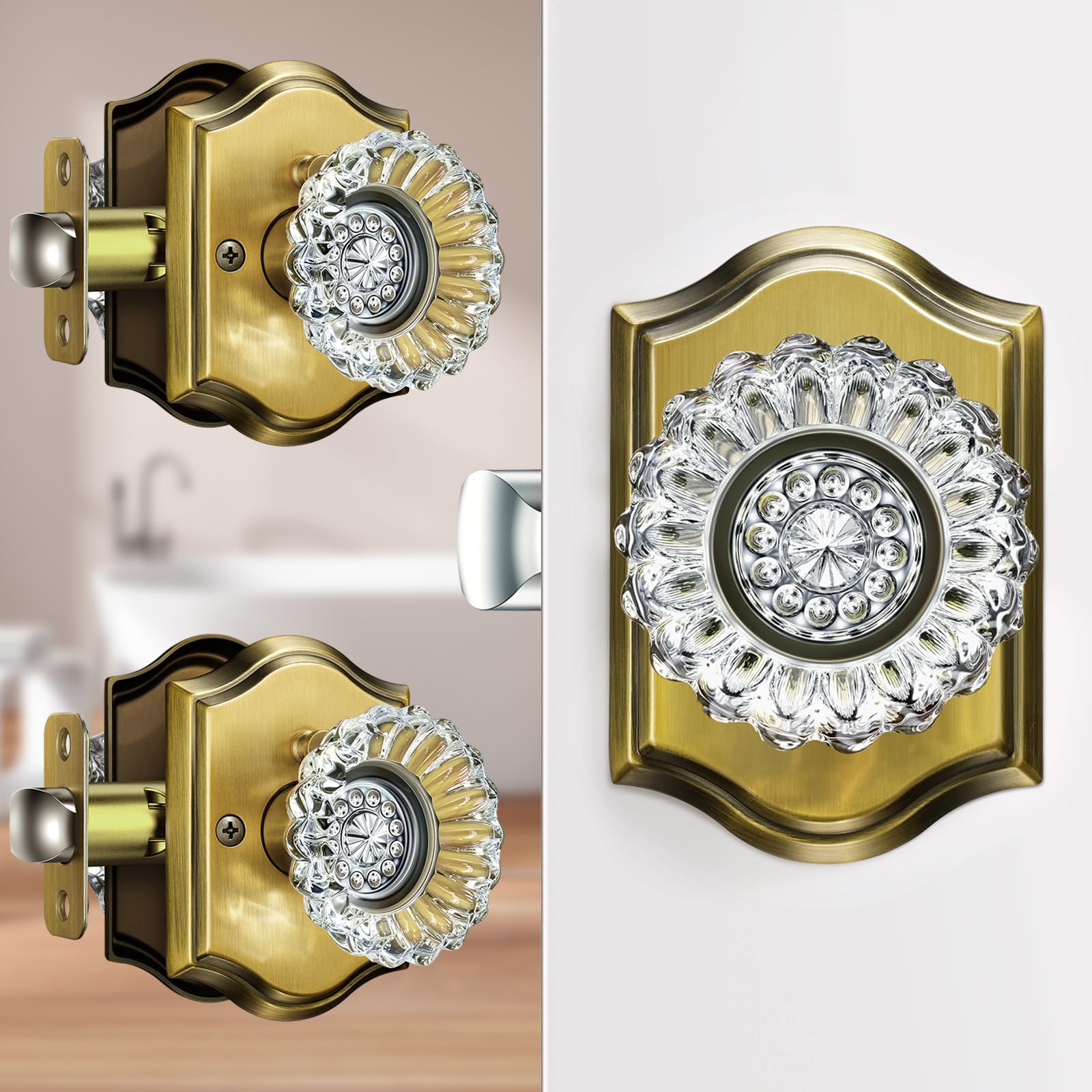 Matte Black Crystal Glass Door Knobs with Lock -9