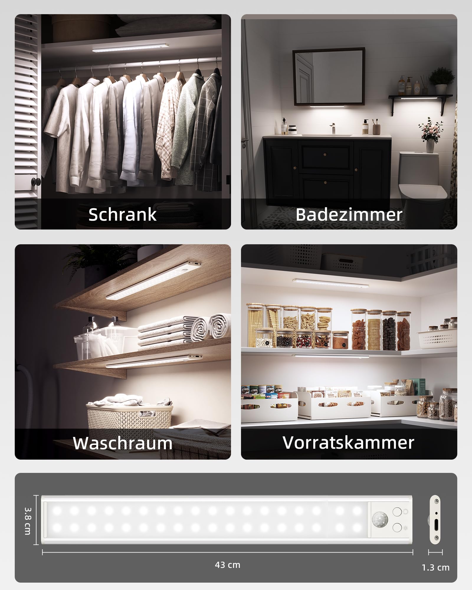EZVALO 43 cm, illuminazione a LED con sensore di movimento