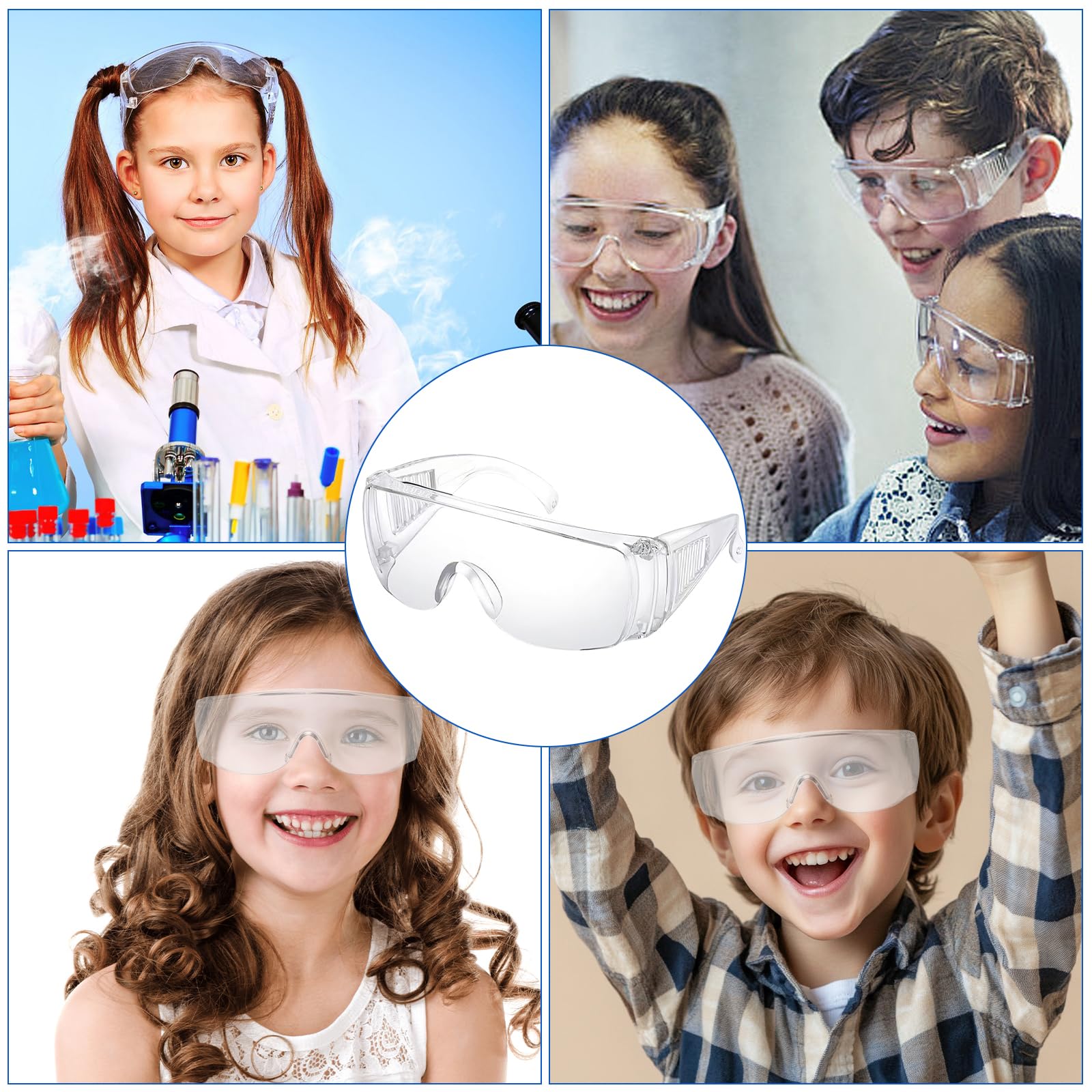 6 Stück Schutzbrille Kinder Arbeitsschutzbrille, Sicherheitsbrille Transparent Schutzbrille, Antibeschlag Bruchsicher, Kratzfeste Linsen, Kratzfest Komfortabel Sicher, für Brillenträger Labor Chemie