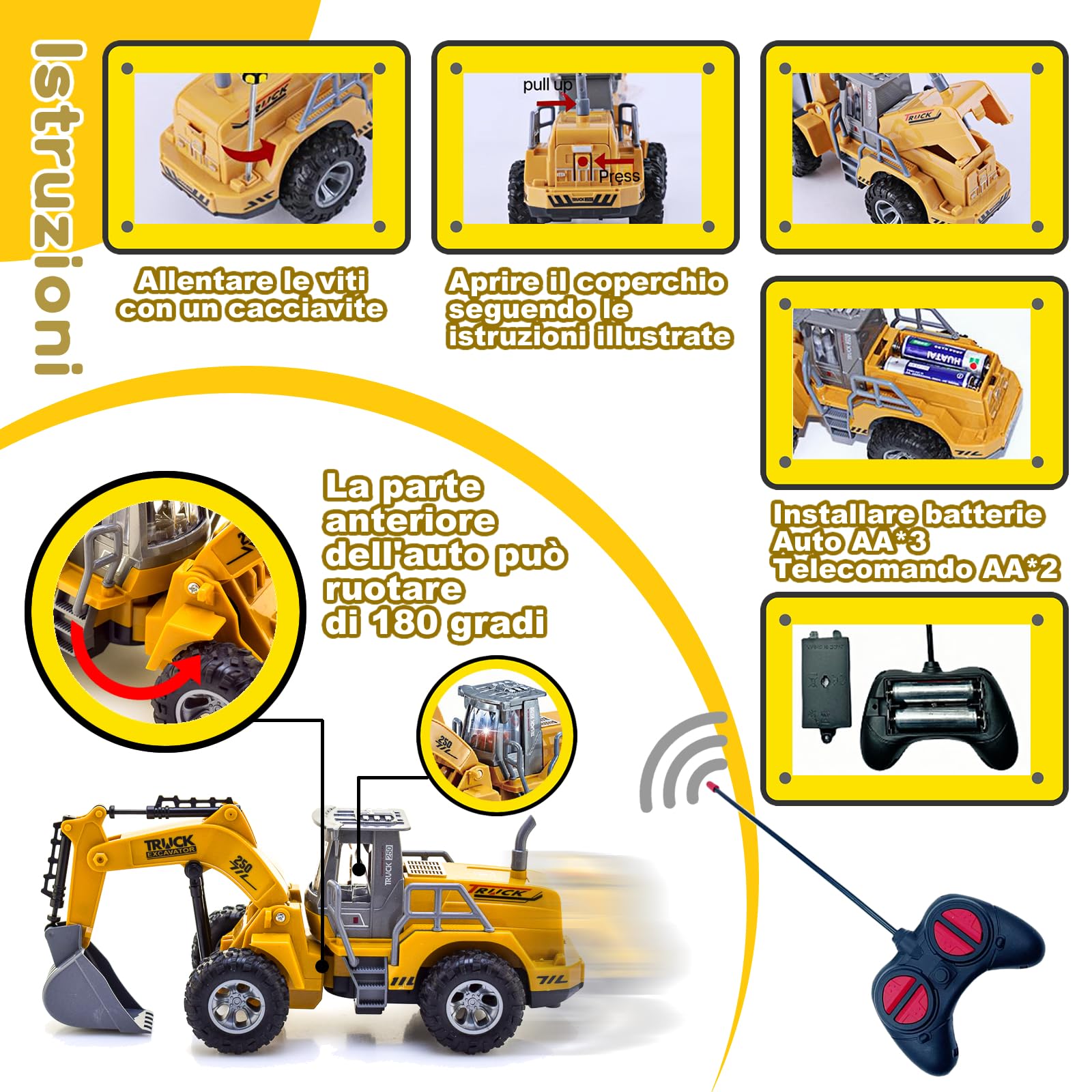 4 canaux 1:32 pelle télécommandée jouet, avec lumières clignotantes, télécommande sans fil, tracteur Digger jouets pour enfants, pour cadeaux pour enfants de 3 4 5 6 7 ans