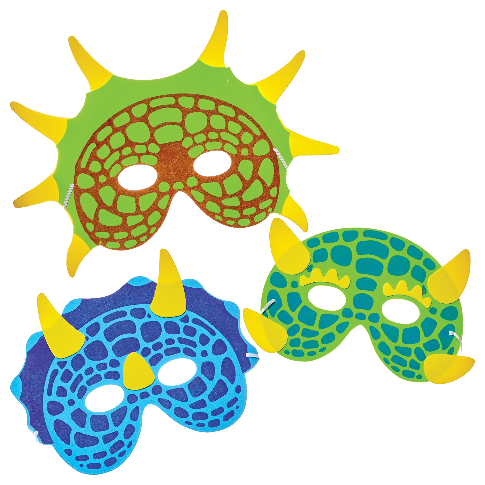 Baker Ross FN145 Dinosaur Foam Masks - Pack of 6, DIY Costume Kits for Kids Pretend Play Accessories, Multicolour, 23cm x 25cm x 2.5cm