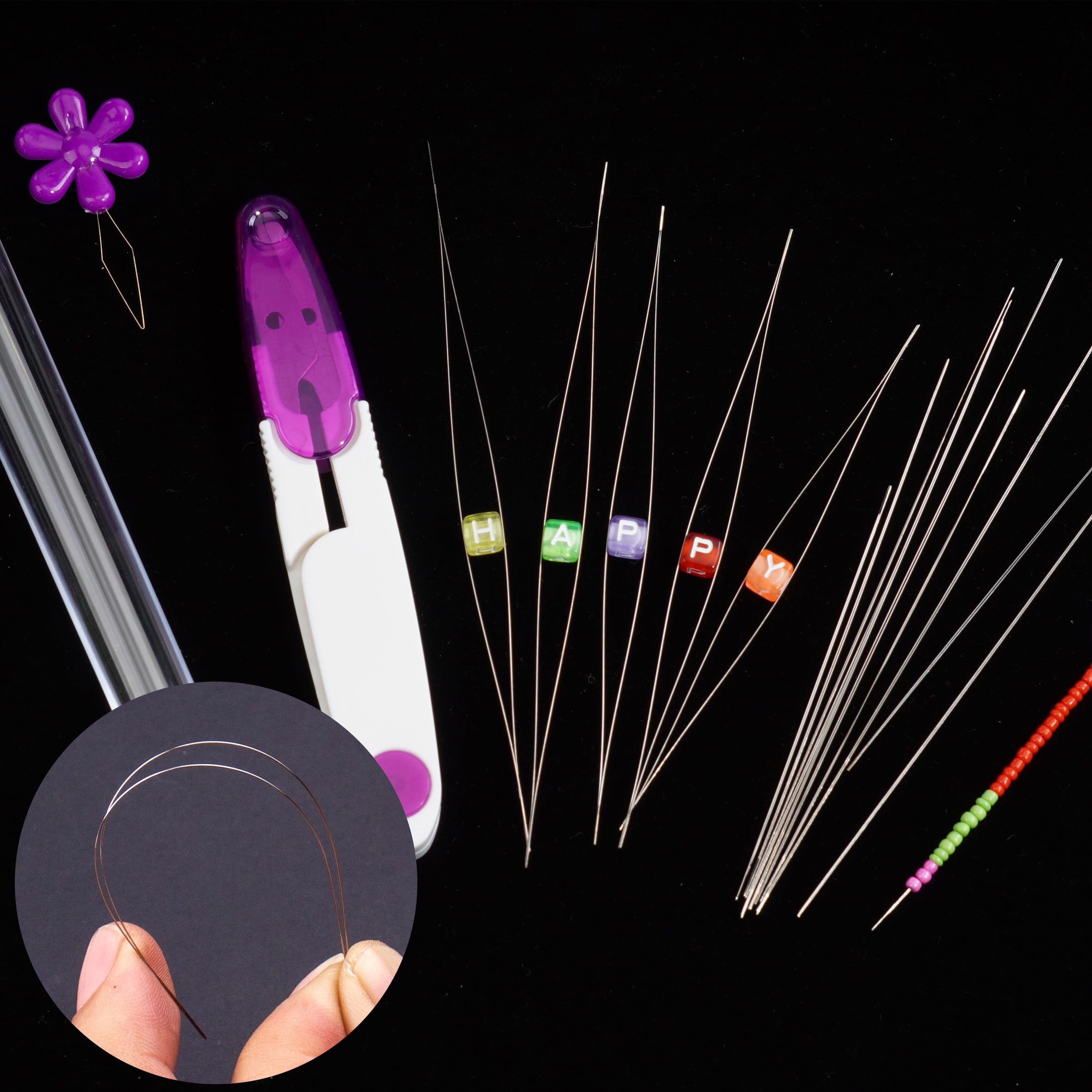 22Pcs Beading Needles for Jewelry Making,Seed Beads Tools,Include 18 Big Eye Beading Needles,Needle Bottle,Needle Threaders,Storage Box