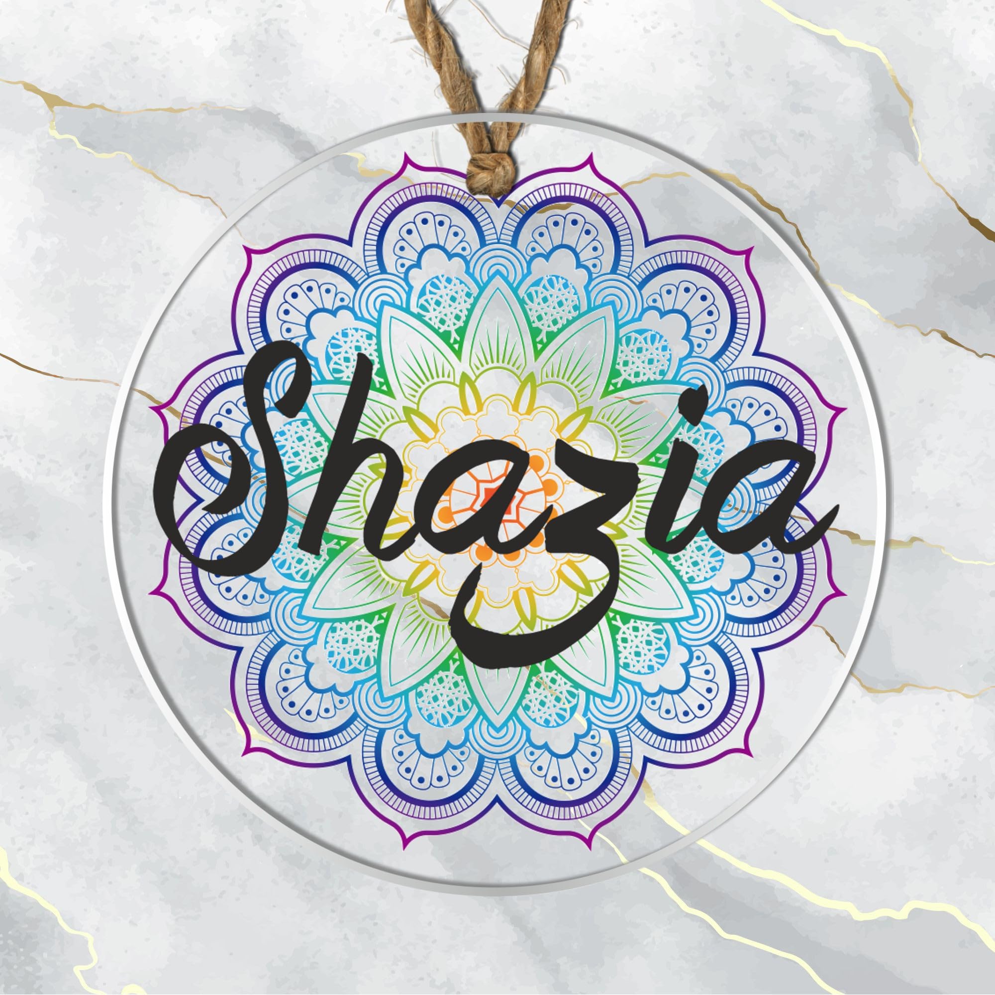 Personalised Name Eid and Ramadan Hanging Decoration Custom Family Islamic Decorations for Eid Mubarak Ramadan Mubarak Islamic Home Décor Baubles (Multi Damask, Acrylic Clear Background)