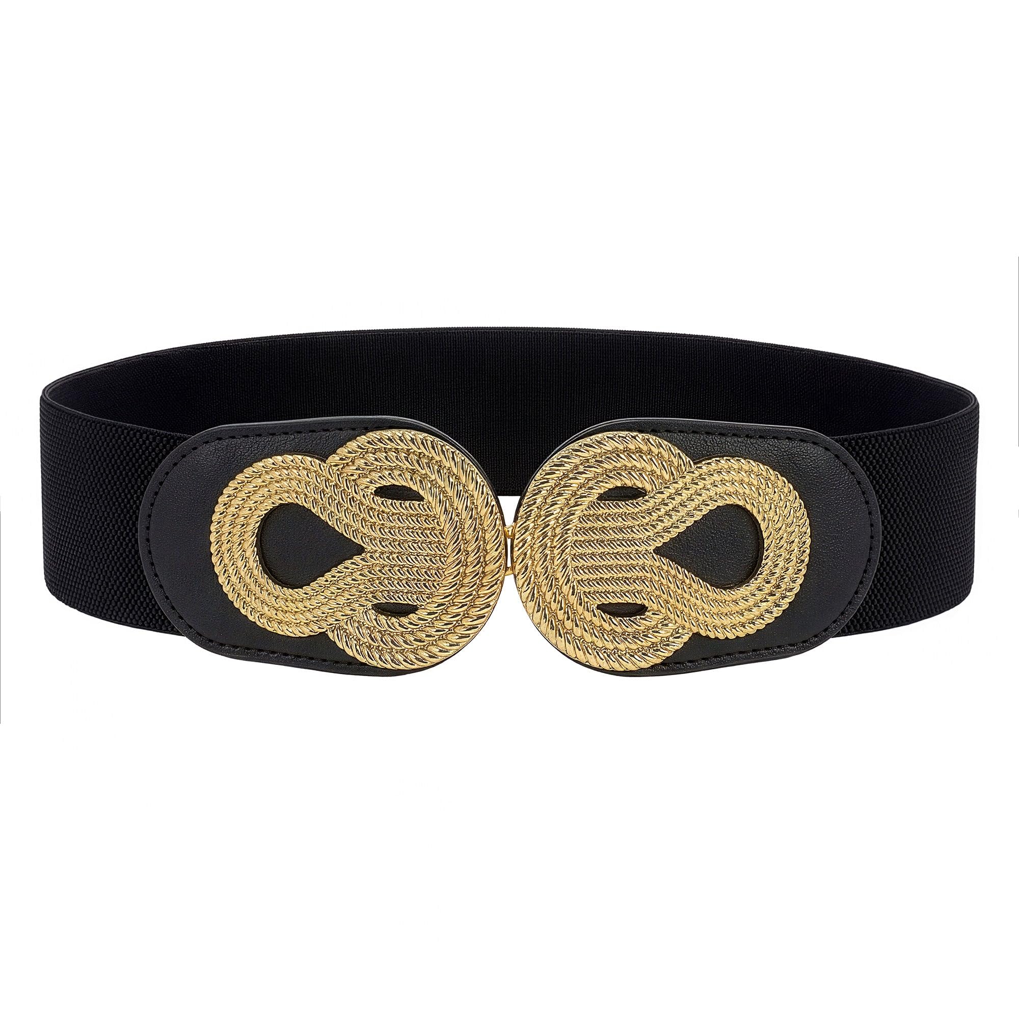 Blackbutterfly Women's Black Butterfly Wide Elastic Vintage Cinch Retro Metal Interlock Buckle Belt (, Xxl)