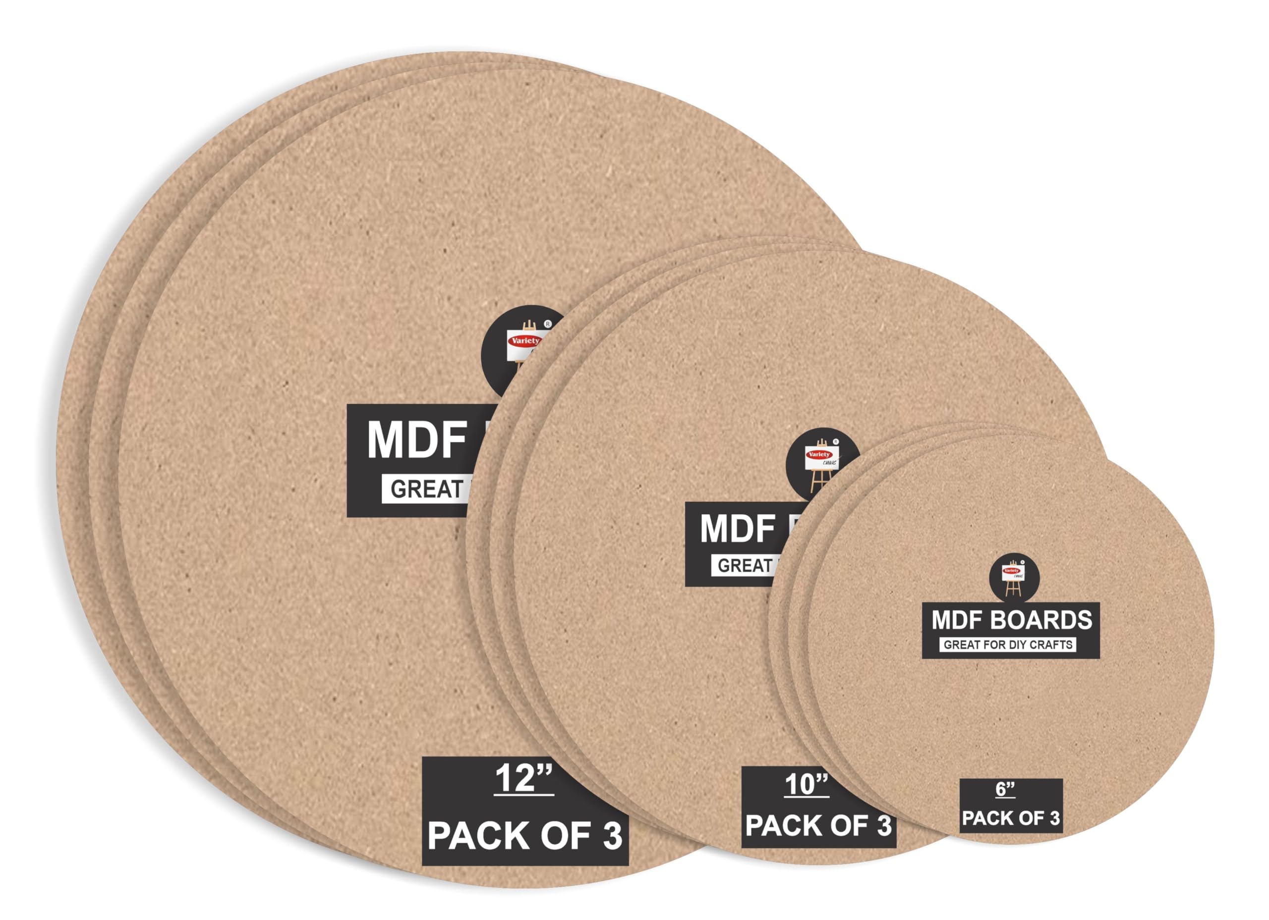 Variety Canvas 9 Piece 12"[3] 10"[3] 6"[3] Inch MDF Round Boards for Art and Craft, Wood MDF Sheets for Craft Work, DIY MDF Cutouts-image-11