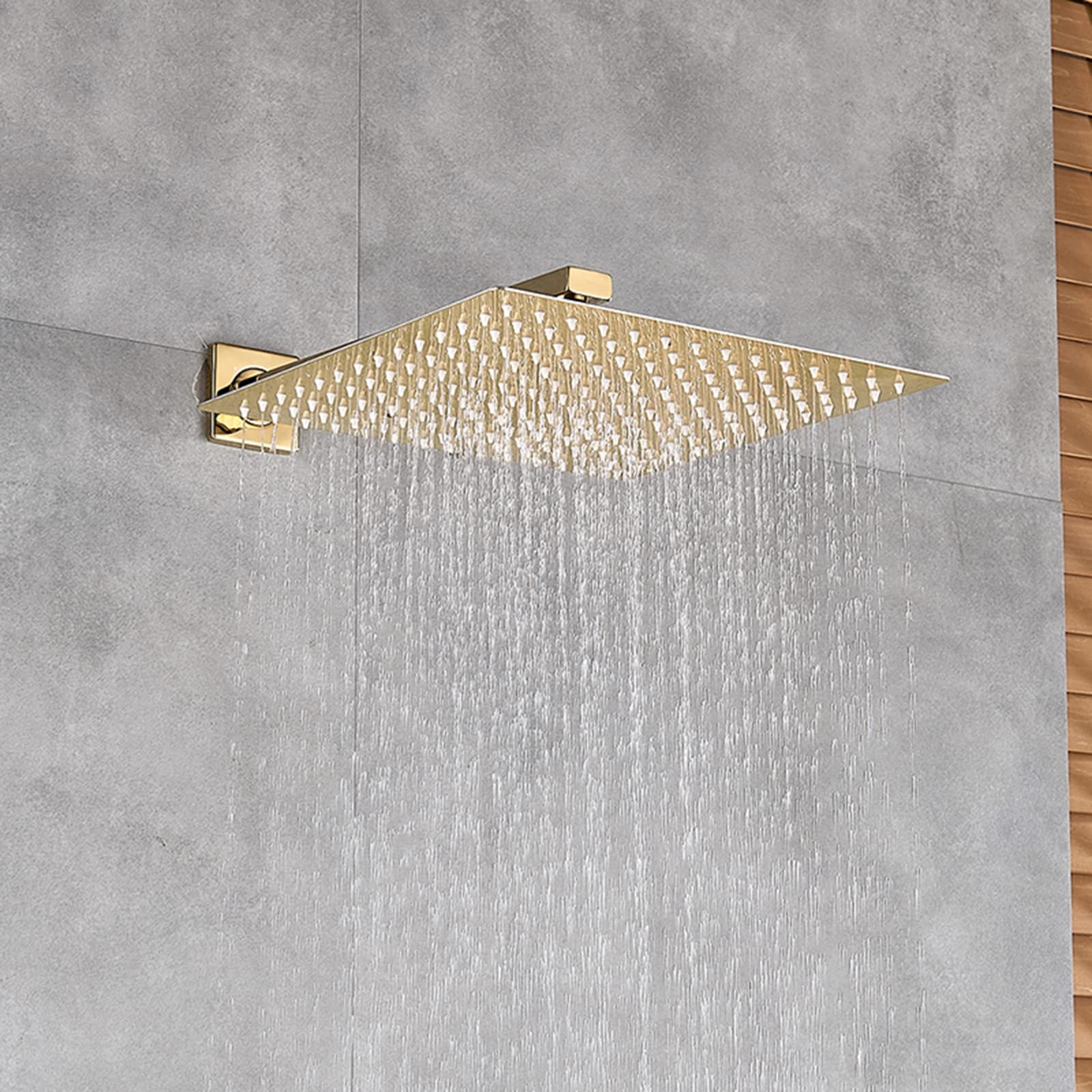 soffione doccia Soffione doccia a pioggia Soffione doccia quadrato in acciaio inossidabile dorato con braccio di estensione Soffione doccia fisso ultrasottile con aumento della pressione - Cascata C