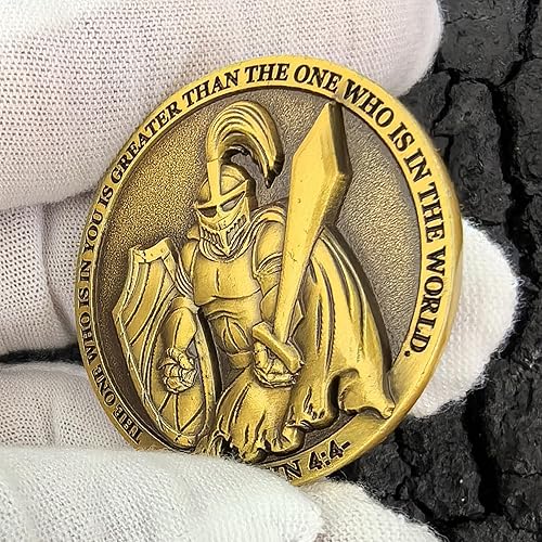 Miniatura 3 de Christian Warrior Challenge Coin Zinc Alloy Bible Verses Medallón Bolsillo Hug Token