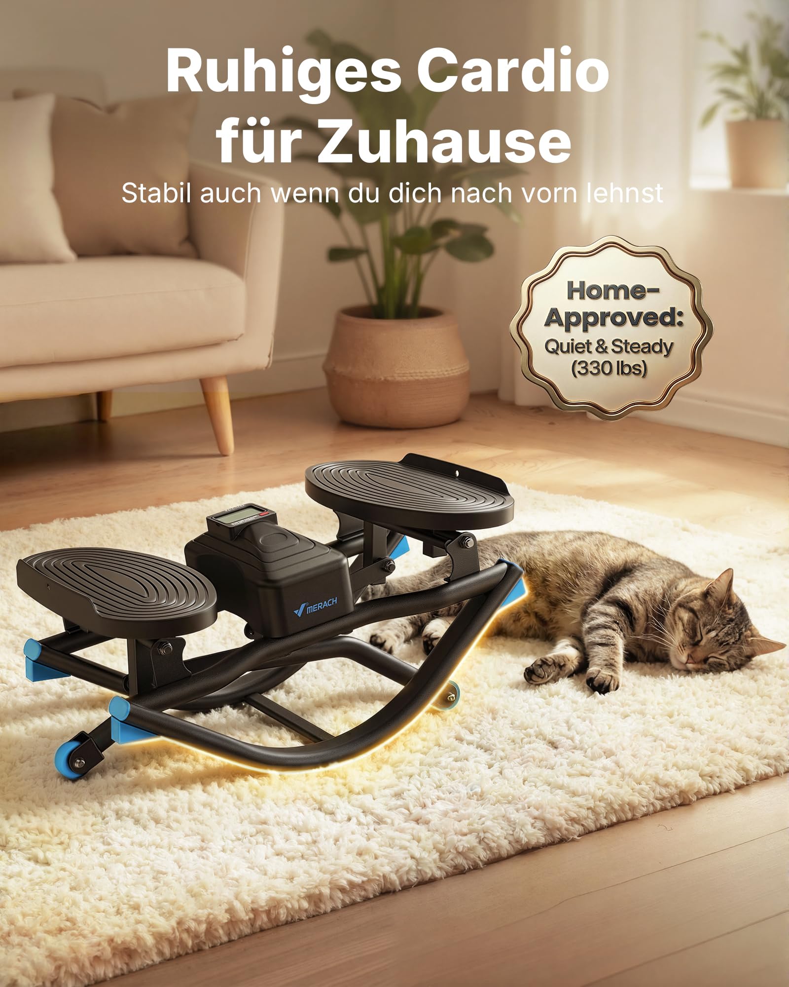 MERACH Low-Impact Rocking U-Shape Stepper mit Seitlicher 3D-Bewegung,Leiser Heimtrainer mit LCD-Display für Zeit,Schritte & Kalorien,rutschfeste Pedale,Platzsparend für Zuhause & Wohnung