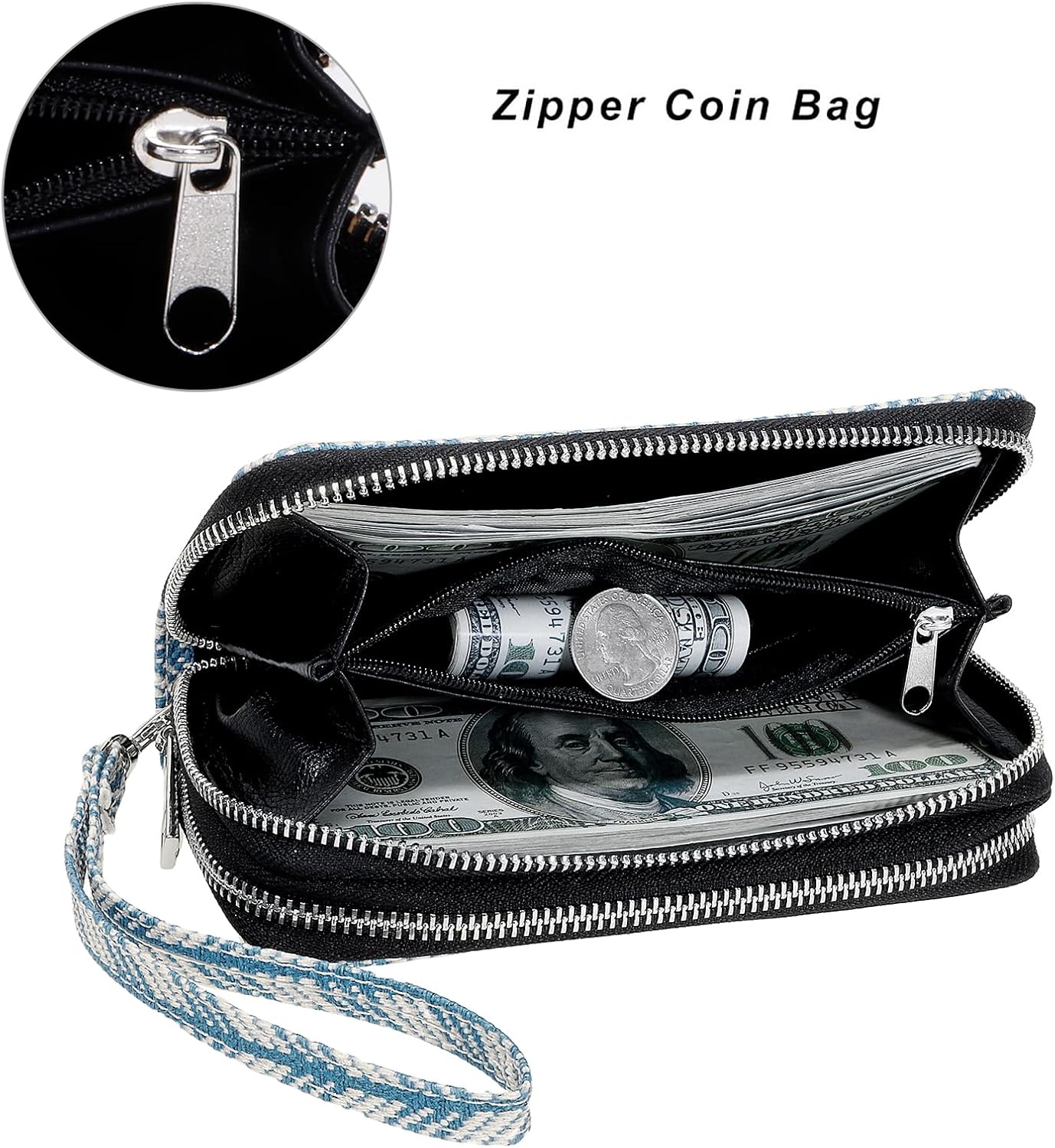 Double Zipper Wallet for Woman Clutch Purse with Cell Phone Holder for Smartphone/Card/Coin/Cash image 3