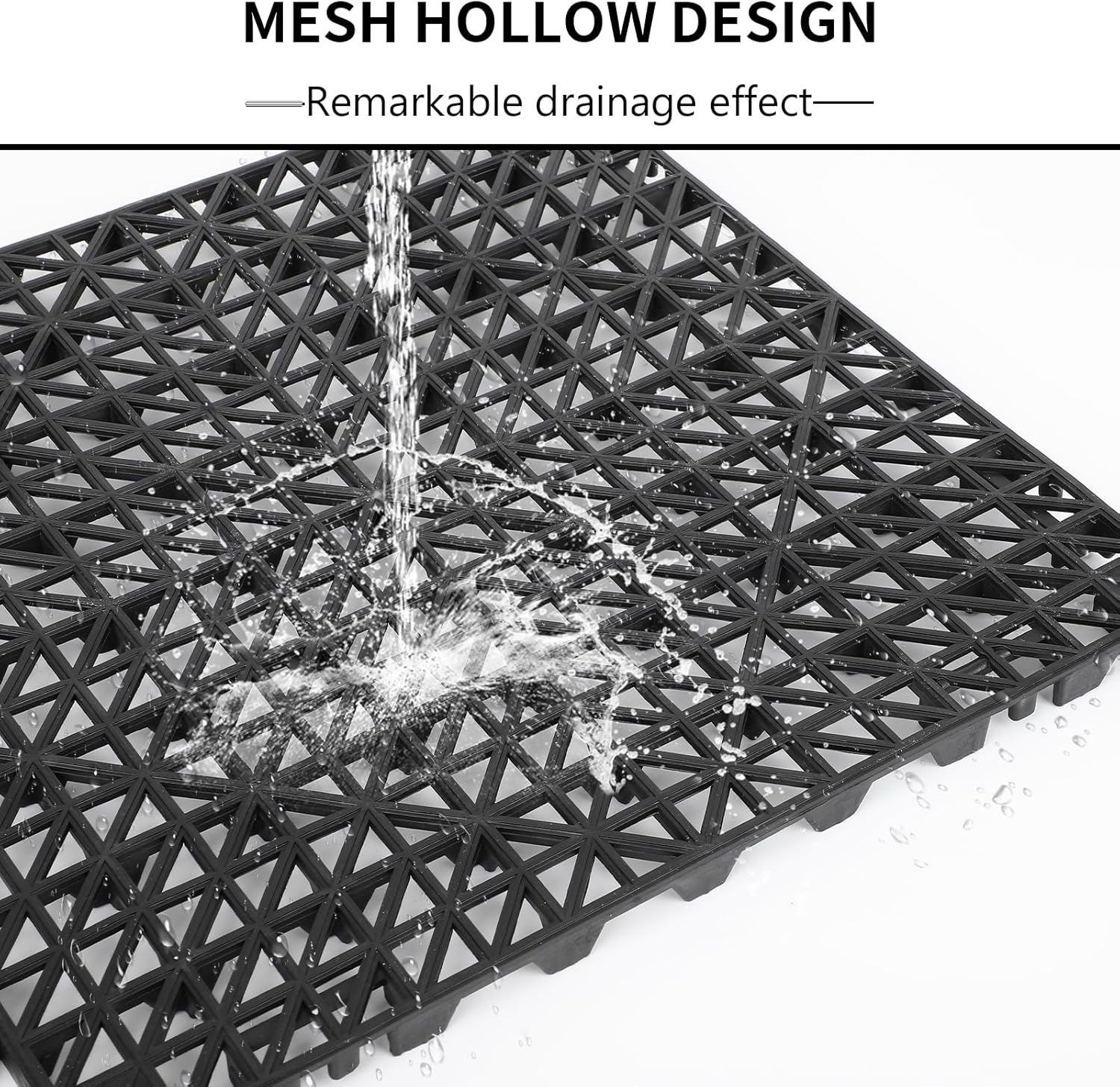 FAHKNS 12 PCS Interlocking Drainage Mat, 12“x12” Drainage Tiles Interlocking, PVC Non-Slip Splicing Interlocking Floor Tiles for Bathroom, Kitchen, Swimming Pool, Garden, Black