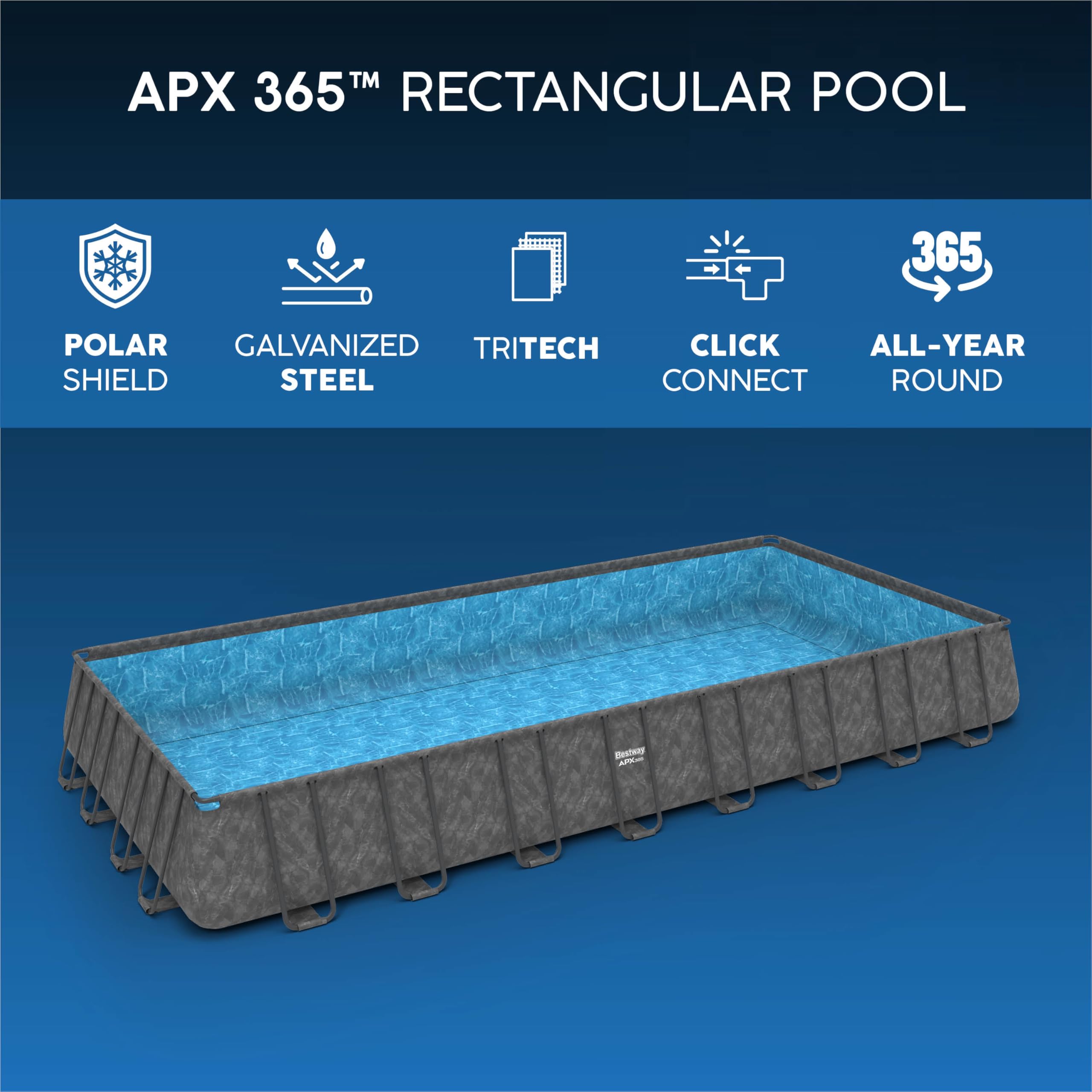Bestway Kit Piscine Hors Sol rectangulaire APX 365-956 cm x 488 cm x 132 cm - Gris foncé