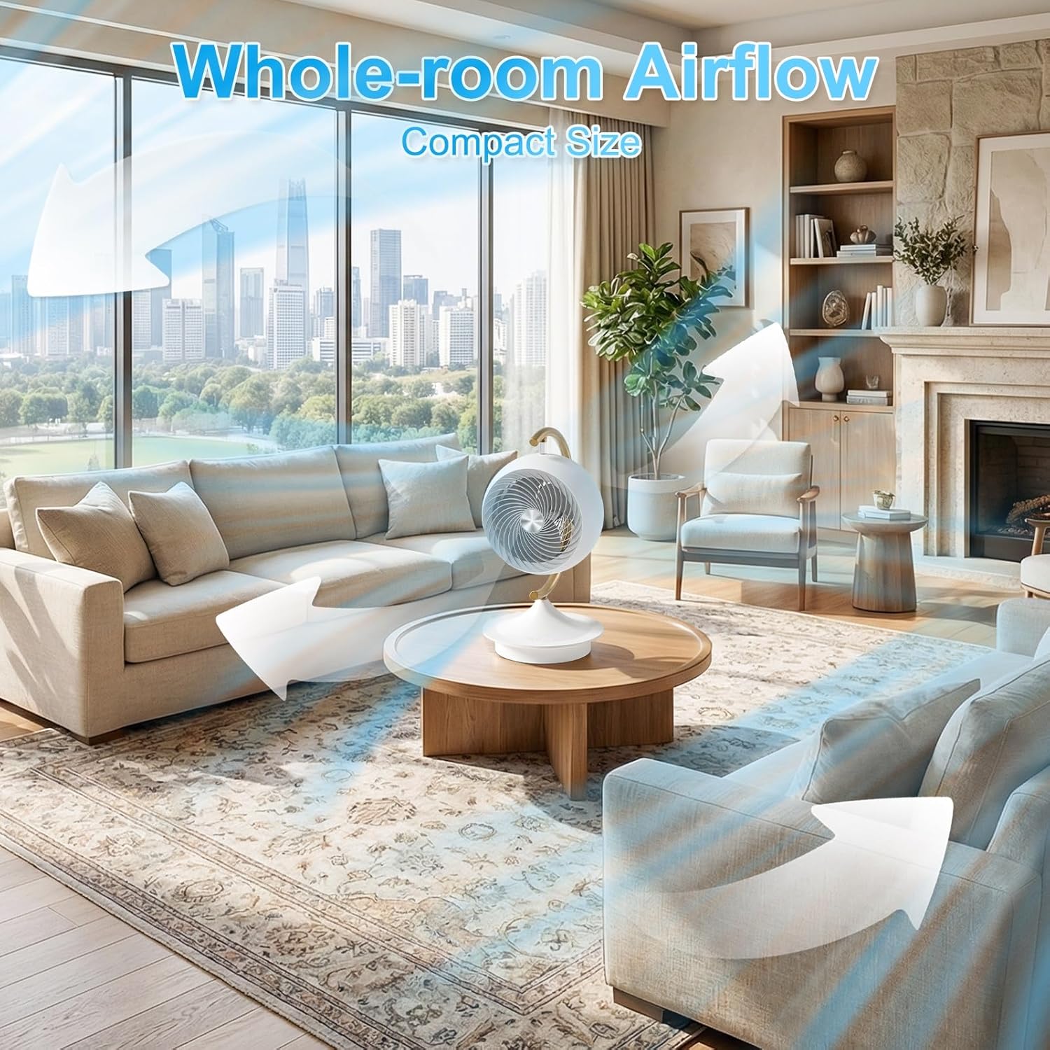16In Fan for Bedroom with Light, Desk Air Circulator Fans with Ring Bracket, Oscillating Table Fan for Whole Room, 70° Vertical and 100° Oscillating, 3 Speeds, 28dB Quiet, for Home,Office,Outdoor
