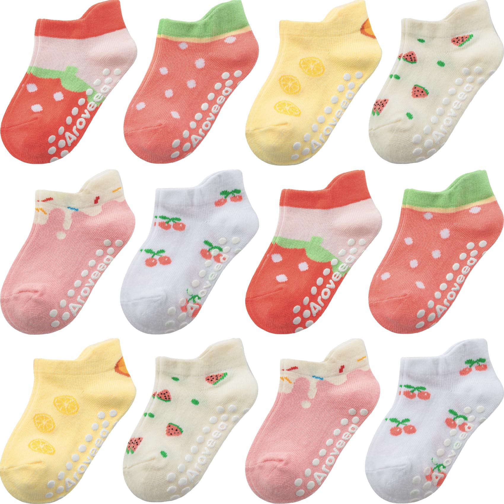 Baby Toddler Socks Grip Non Slip Boys Girls Kids Cotton 12 Pack Ankle Socks | PREMIUM COTTON soft breathable,anti-slip grips,6month-7t grippy toddler socks,elastic cuffs,unisex daily all season wear