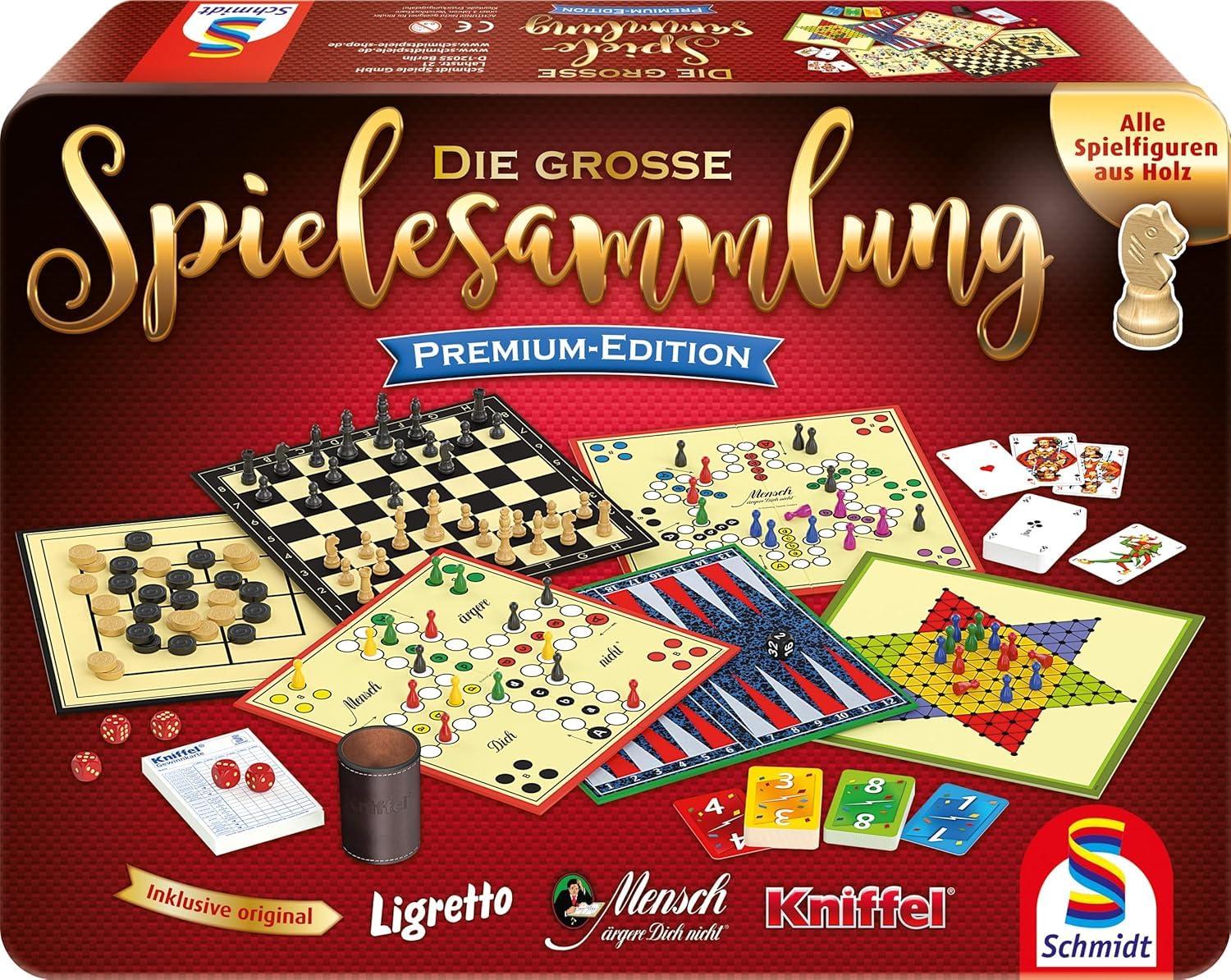 Schmidt Spiele 49197 Die große Spielesammlung Premium-Edition, in Einer Metallbox, Bunt & 49203 Kniffel, Classic Line, mit großem Block, mit original Kniffelbecher