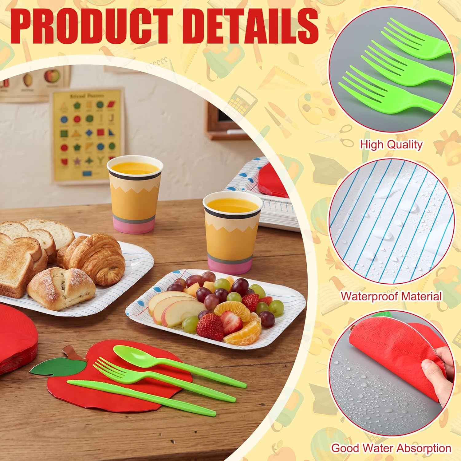 200 Pcs Teacher Appreciation School Themed Party Supplies Notebook Paper Plates Napkins Cups Disposable Tableware Set for Preschool Kindergarten Graduation Back to School Party Decoration, Serves 25