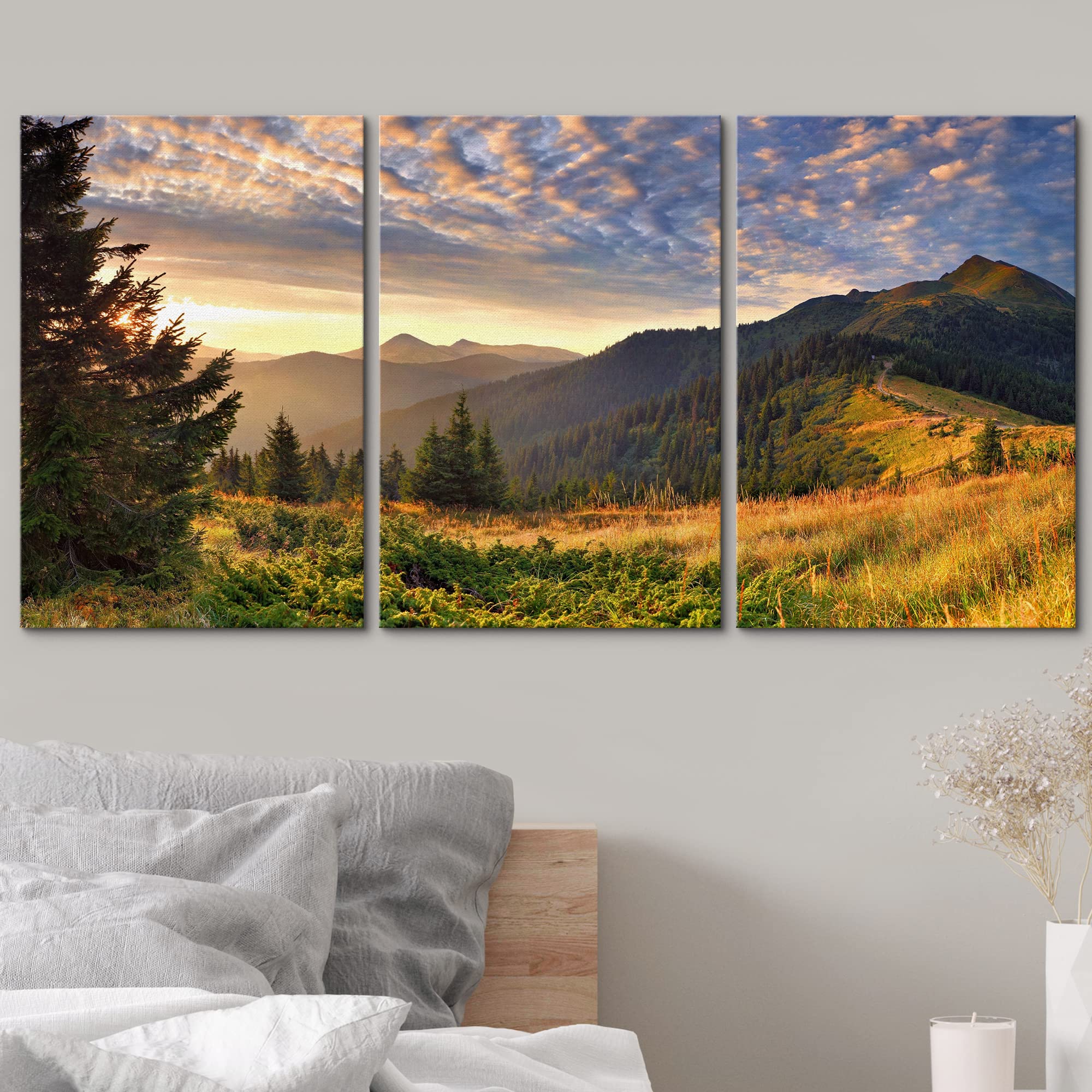 Amazon.com: wall26 Canvas Print Wall Art Set Sunset Over Green